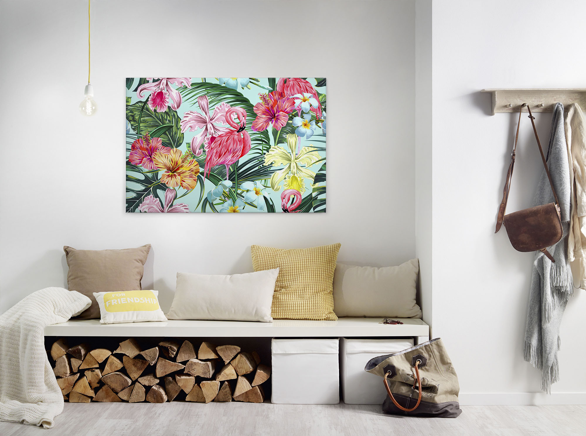 A.S. Création Leinwandbild "Flamingo Art" Blumen Kunst 1 Stk. tlg. Dschungel Keilrahmen Flamingo Exotisch Hawaii Leinwand-Bild Wohnzimmer