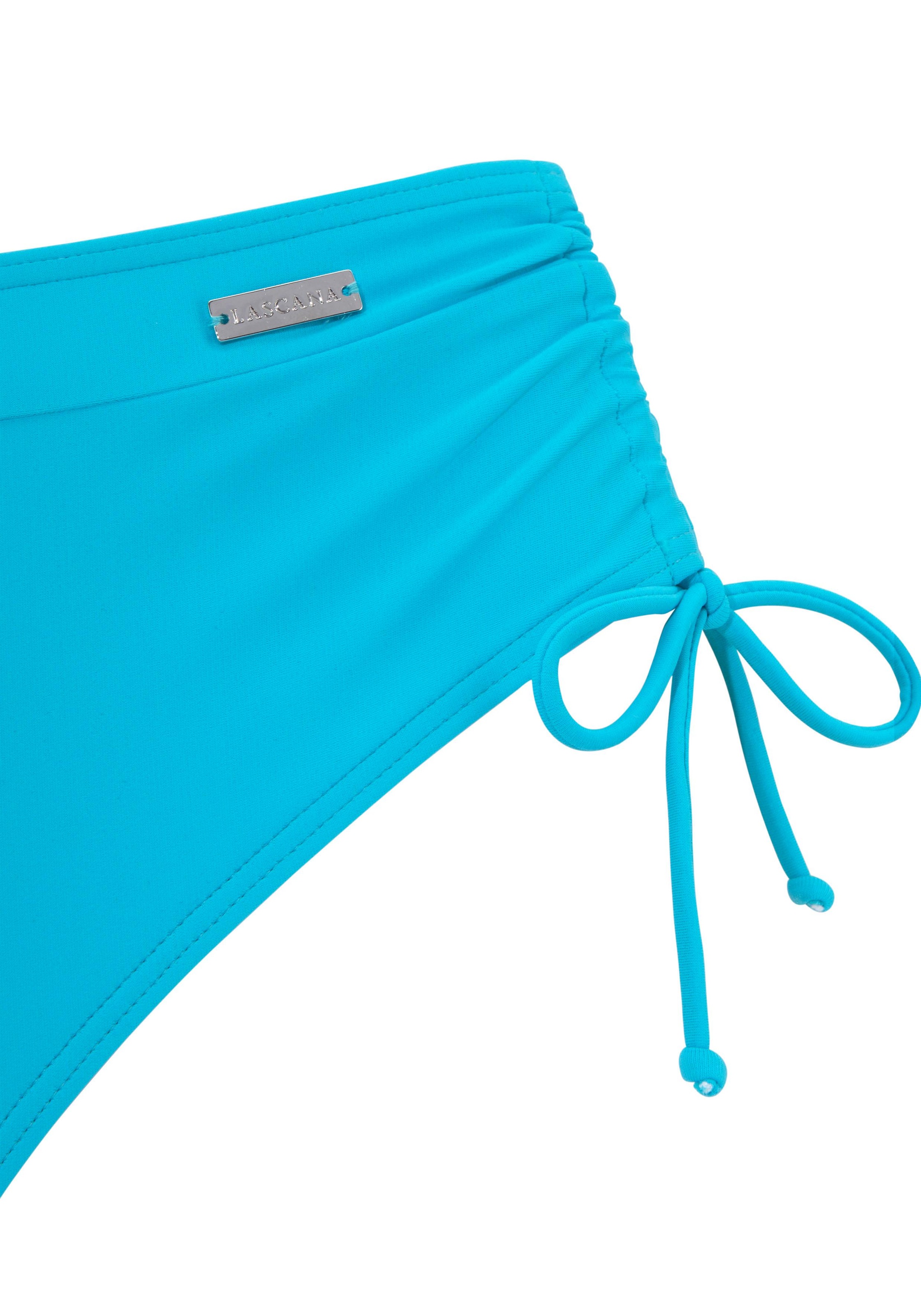 Bügel-Bikini LASCANA, Damen, Gr. 46, Cup D, blau (türkis), Polyamid, unifarben, Bikini-Sets Bügel-Bikini, mit seitlich geraffter Bikinihose, Topseller 3