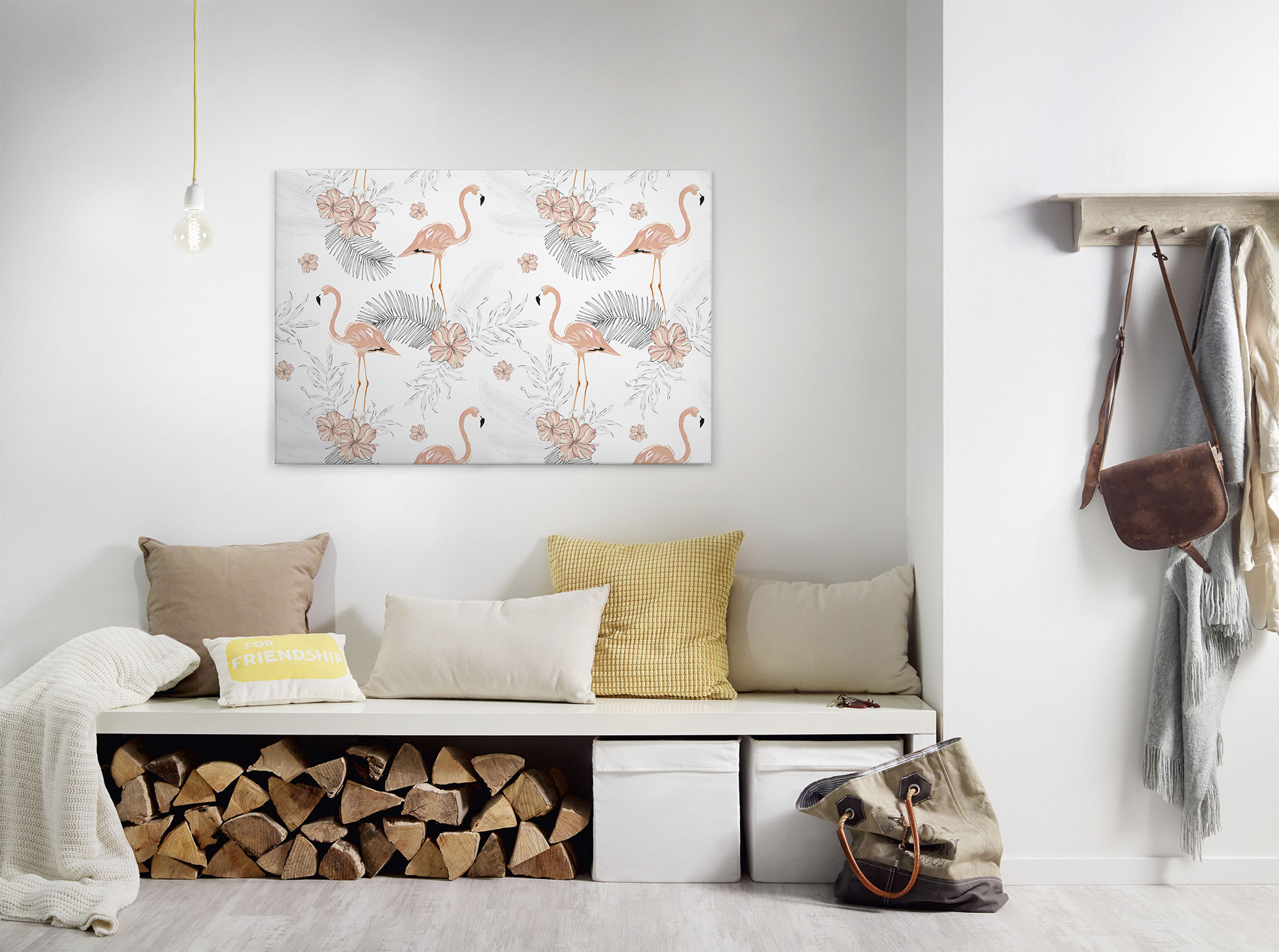 A.S. Création Leinwandbild "Tropical Vibes" Blumen Kunst 1 Stk. tlg. Palmenblätter Flamingo Keilrahmen Leinwand-Bild Wohnzimmer modern Wand