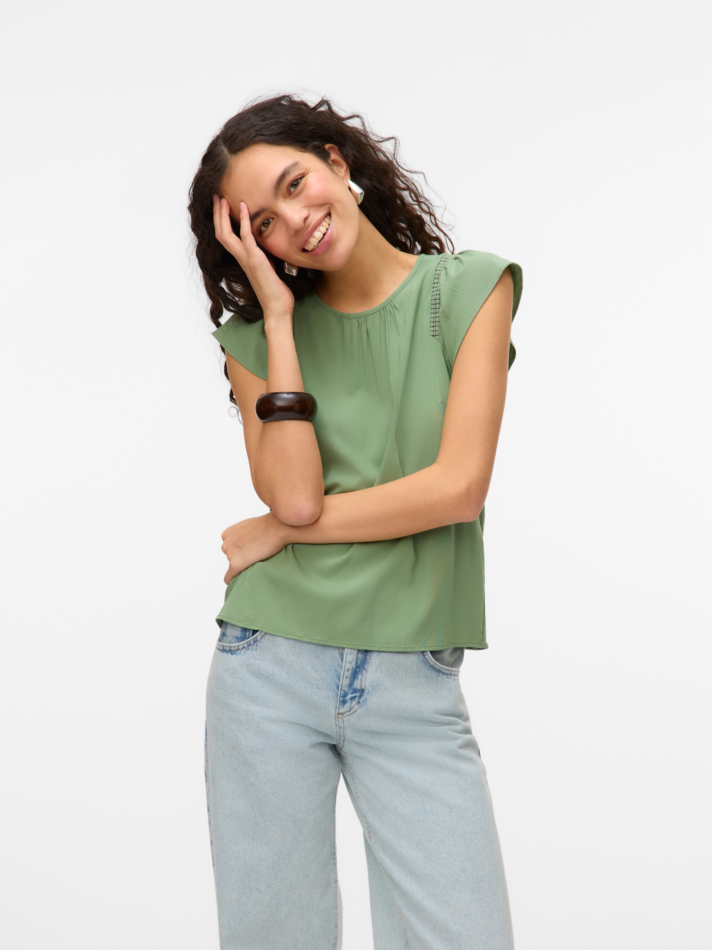 Vero Moda Kurzarmbluse »VMBELLA SS LACE TOP WVN GA NOOS«