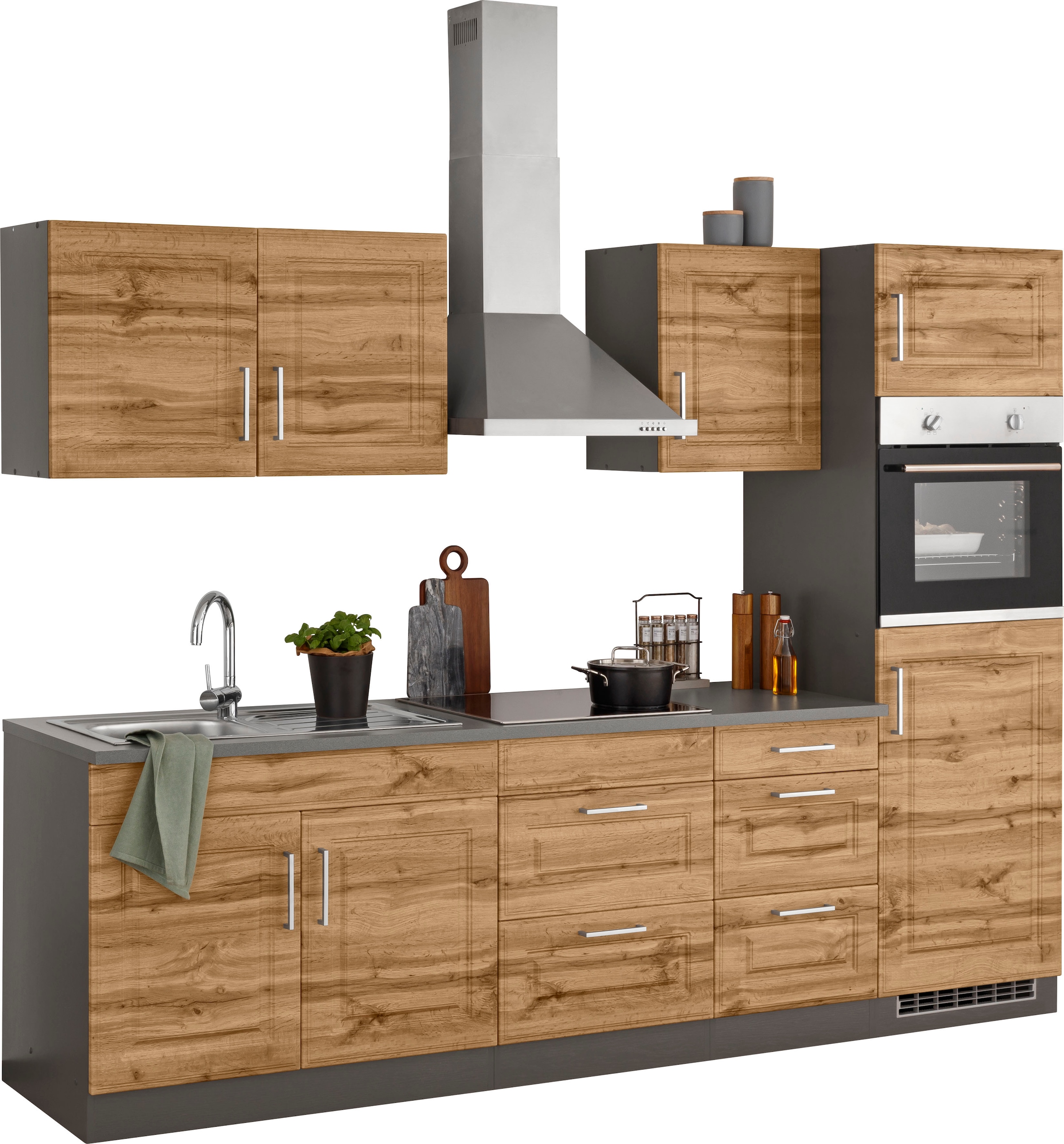 KOCHSTATION Küchenzeile »KS-Stockholm«, Breite 270 cm, mit hochwertigen MDF Fronten im Landhaus-Stil
