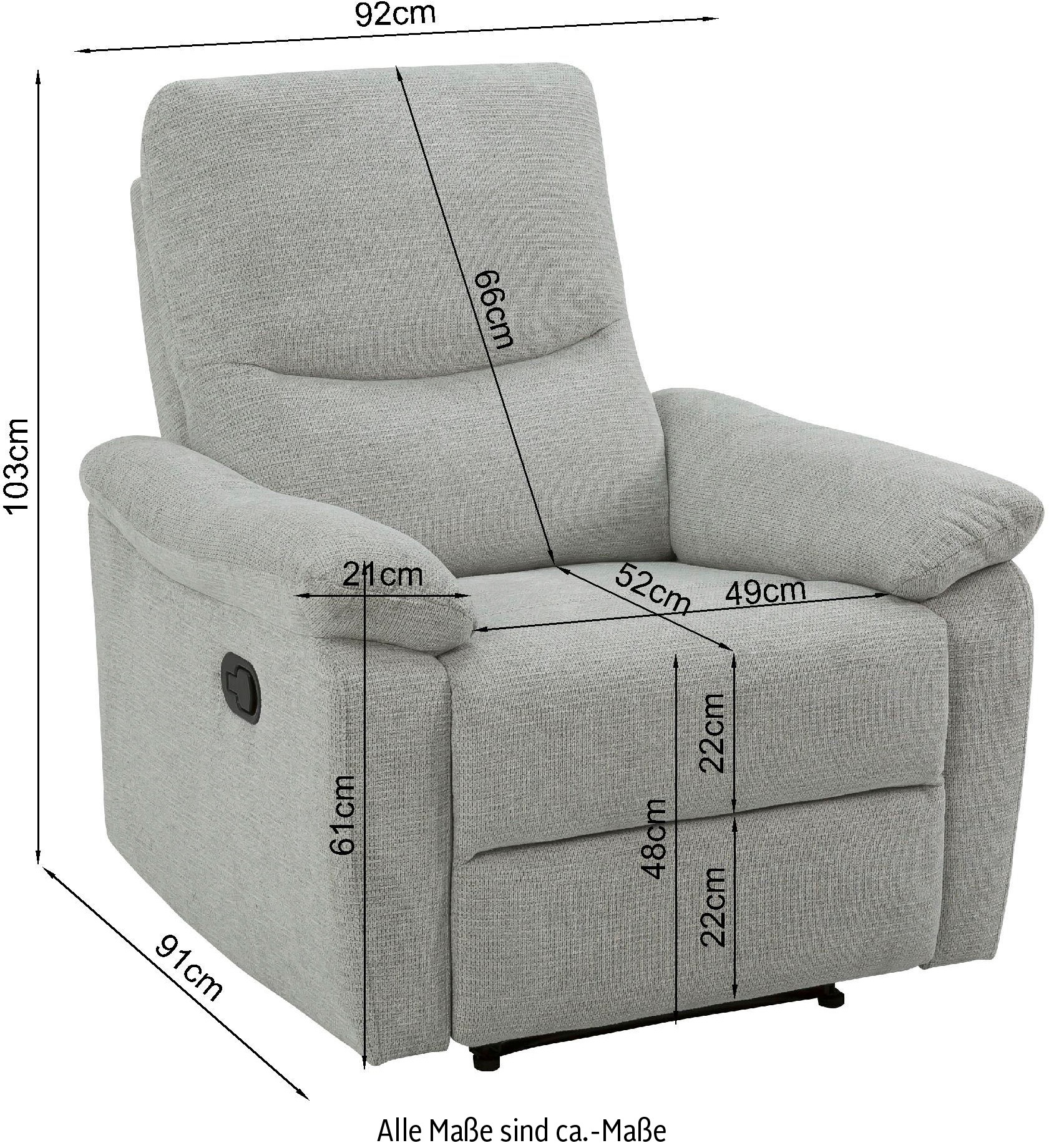 Home affaire Relaxsessel »ODILON, TV-Sessel mit Relax- und Liegefunktion, Struktur-Bezug«, manuelle und elektrische Funktion (mit USB A/C), Federkern-Polsterung