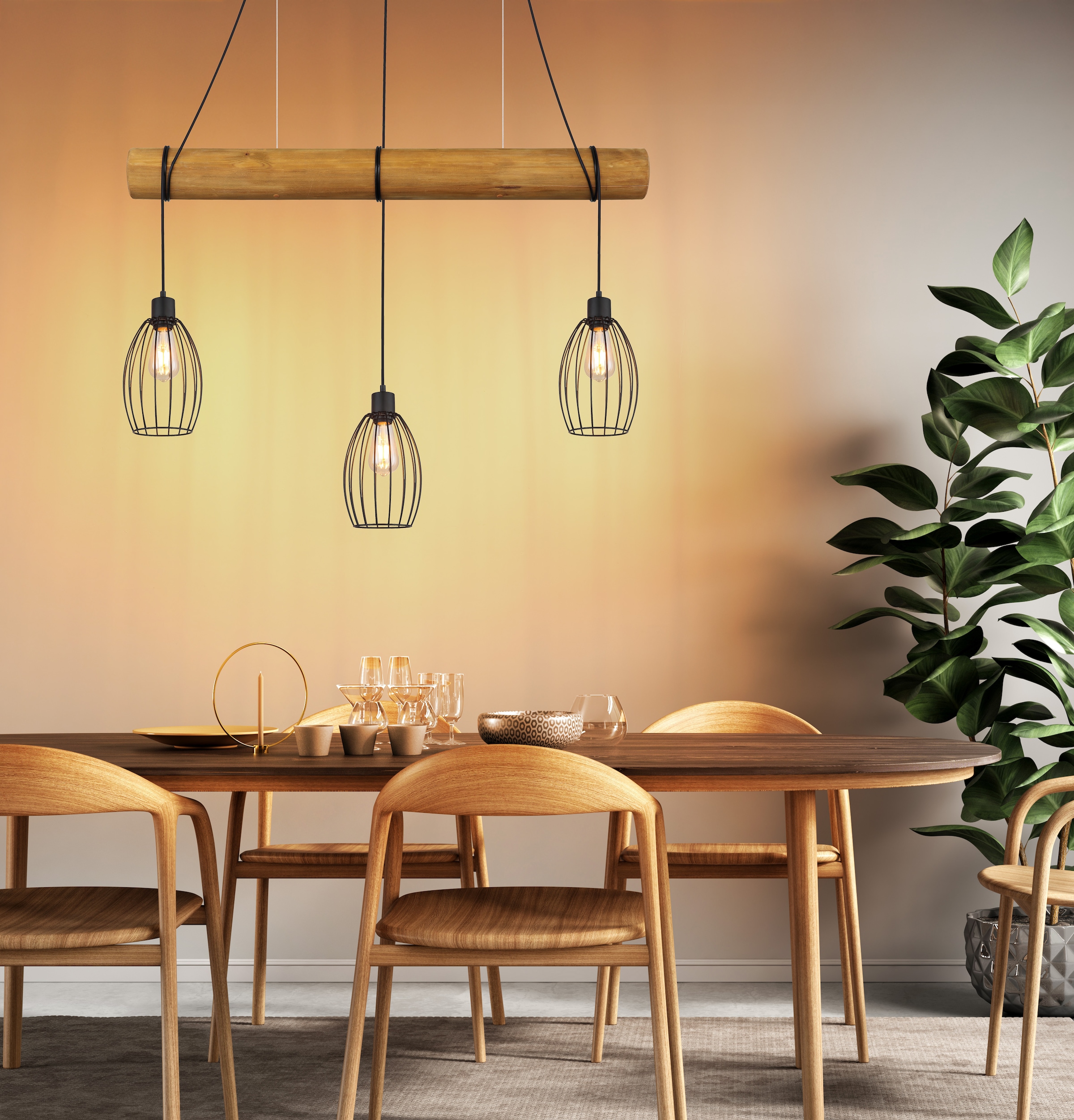 NOWA Hängeleuchte »BERTI« E27 1 Stk. Hängeleuchte mit Holzbalken, rustikal-modern & individuell
