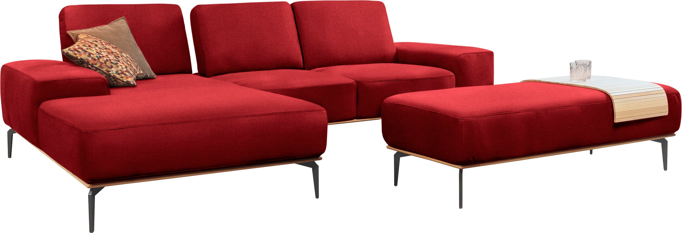 W.SCHILLIG Ecksofa »run, Designsofa mit tollem Sitzkomfort, bequem, L-Form«, mit Holzsockel, Füße in Schwarz pulverbeschichtet, Breite 279 cm