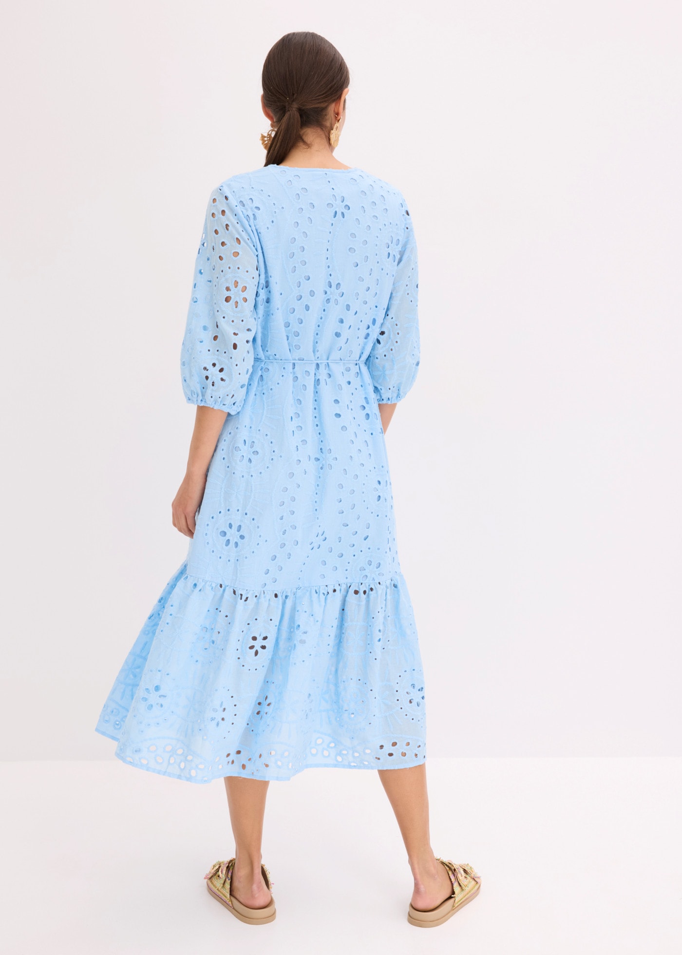 bonprix Midikleid mit V-Ausschnitt, ausgestellte Passform, aus Baumwolle
