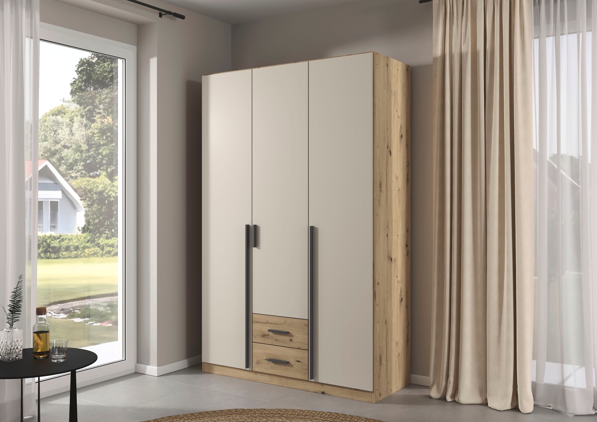 rauch Drehtürenschrank "Kleiderschrank Garderobe GAMMA Breite 136 cm" in 3 Ausstattungen BASIC/CLASSIC/PREMIUM (inkl. SOFT-CLOSE-Funktion), mit Schubladen, verschiedene Griff-Varianten TOPSELLER MADE IN GERMANY