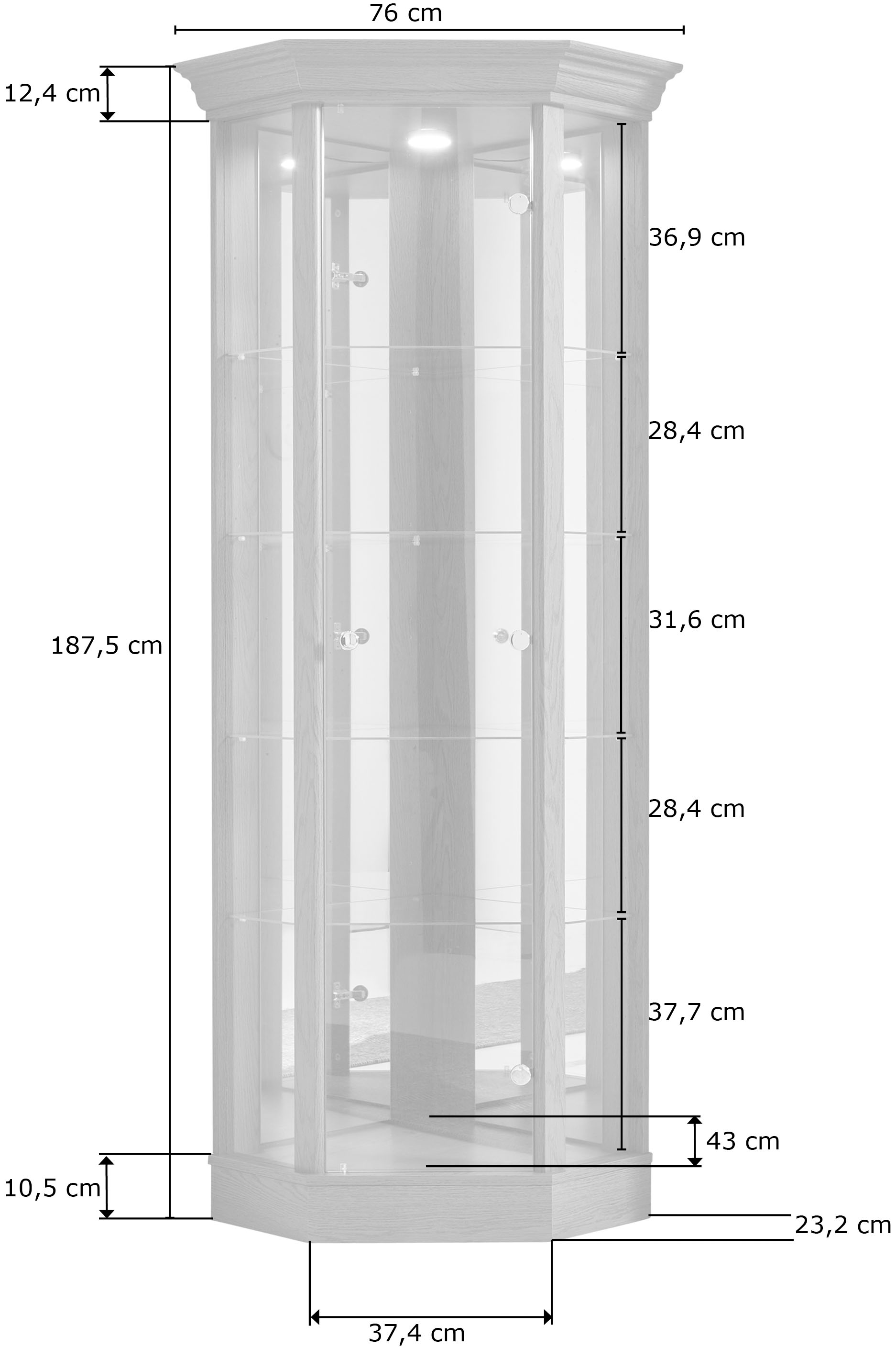 fif | möbel BAUR »TRIO«, Glasböden, Vitrine LED-Beleuchtung, Spiegelrückwand, Sockel 4