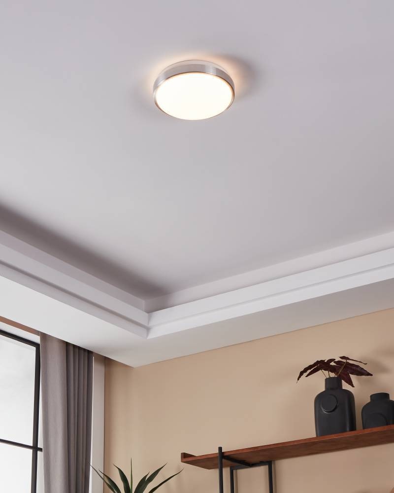 EGLO LED Deckenleuchte »COMPETA 1 Deckenlampe, weiß, nickel-matt, rund, Wohnzimmerlampe«, 1 flammig, Leuchtmittel LED-Board | LED fest integriert, Stahl und Kunststoff, Esszimmer, Industrial, minimalistisch, Ø24,5cm