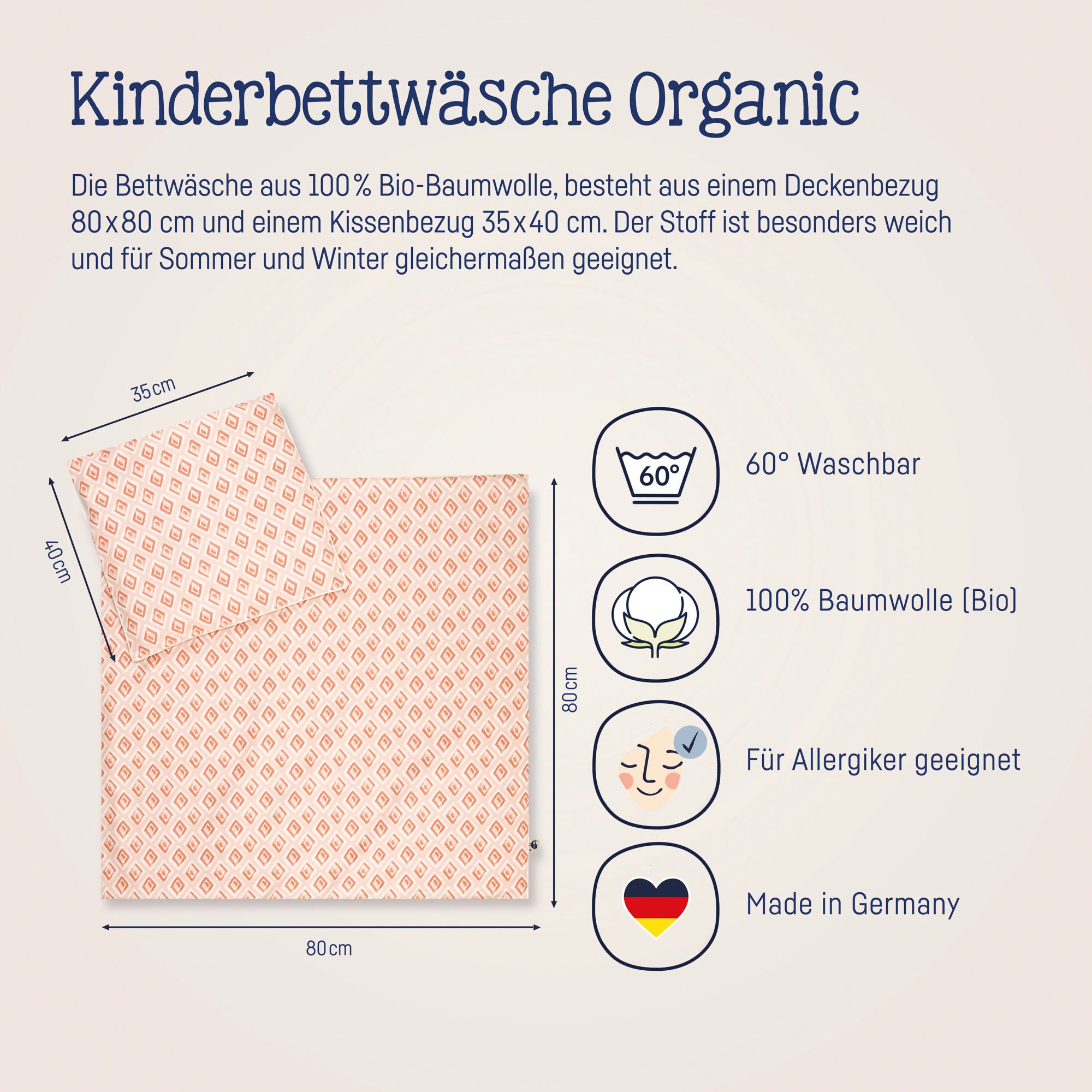 Julius Zöllner Kinderbettwäsche »Baby- und Kinderbettwäsche aus 100% Bio-Baumwolle«, (2 tlg.), erhältlich in den Größen 80x80+35x40cm und 100x135+40x60cm