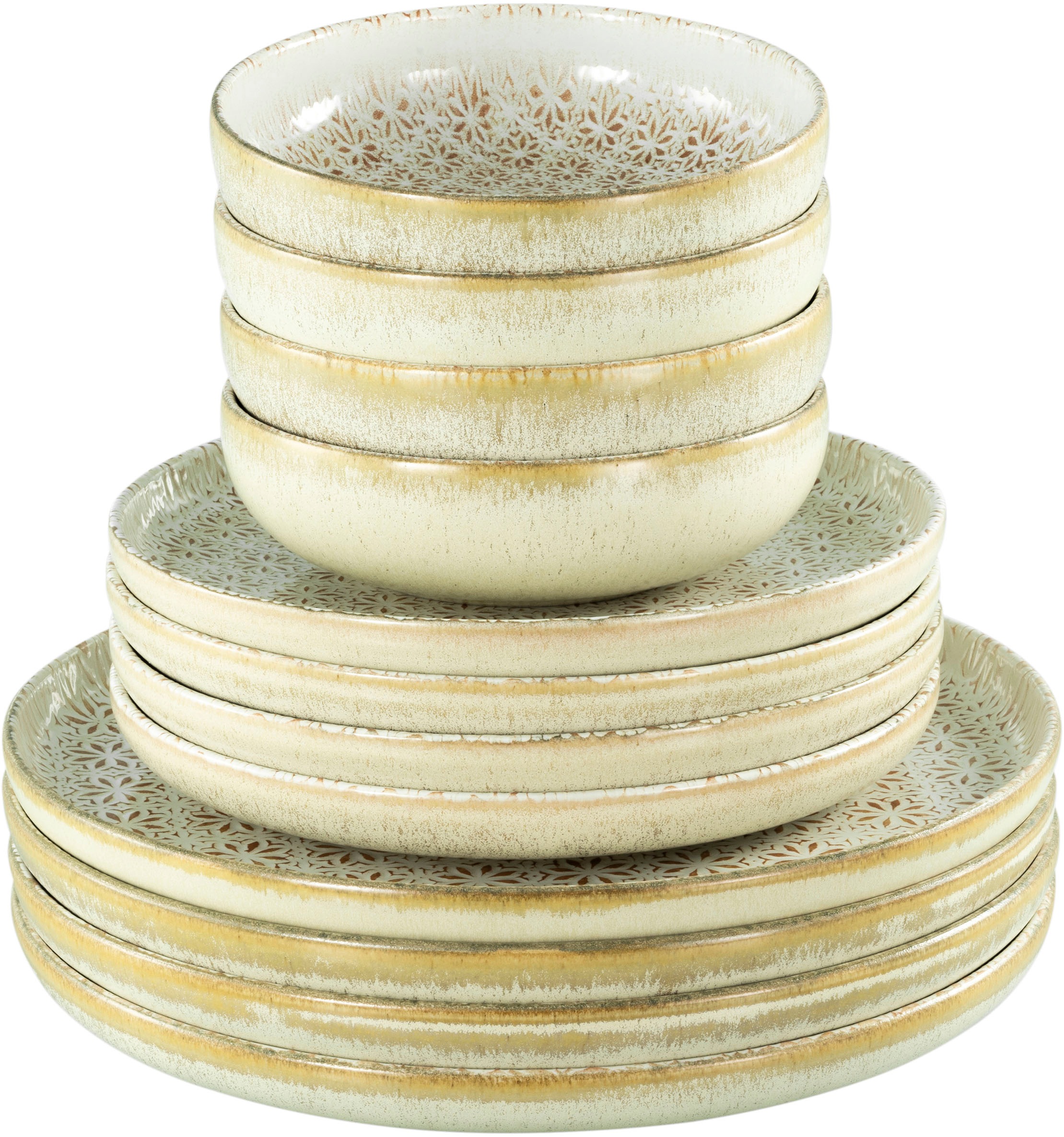 CreaTable Teller-Set »Uno Emiliana, Tellerset 12-tlg«, (Set, 12 tlg.), Shabby Look, Vintage Style