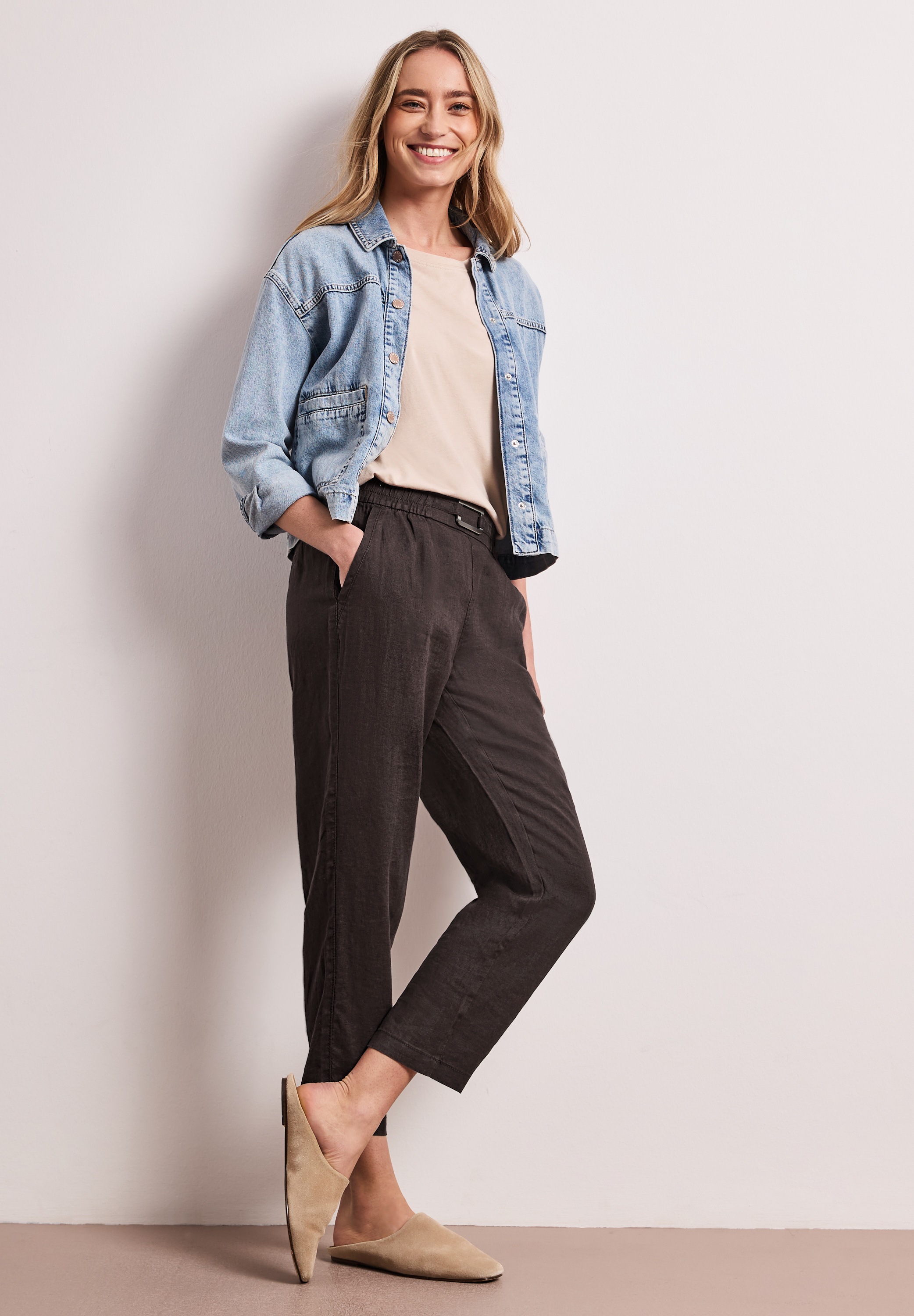 STREET ONE Leinenhose »Style Bonny«  Slim Leg Hose aus Leinen mit Schnalle