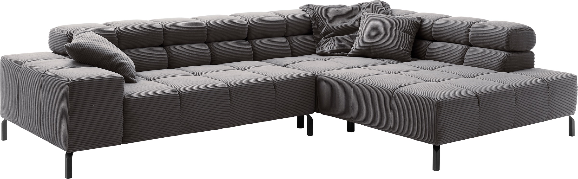 INOSIGN Ecksofa »Ancona New, wahlweise motorische Sitztiefenverstellung, auch in Cord«, feine Steppung, mit Kopfteilverstellung, 3 Zierkissen, L-Form