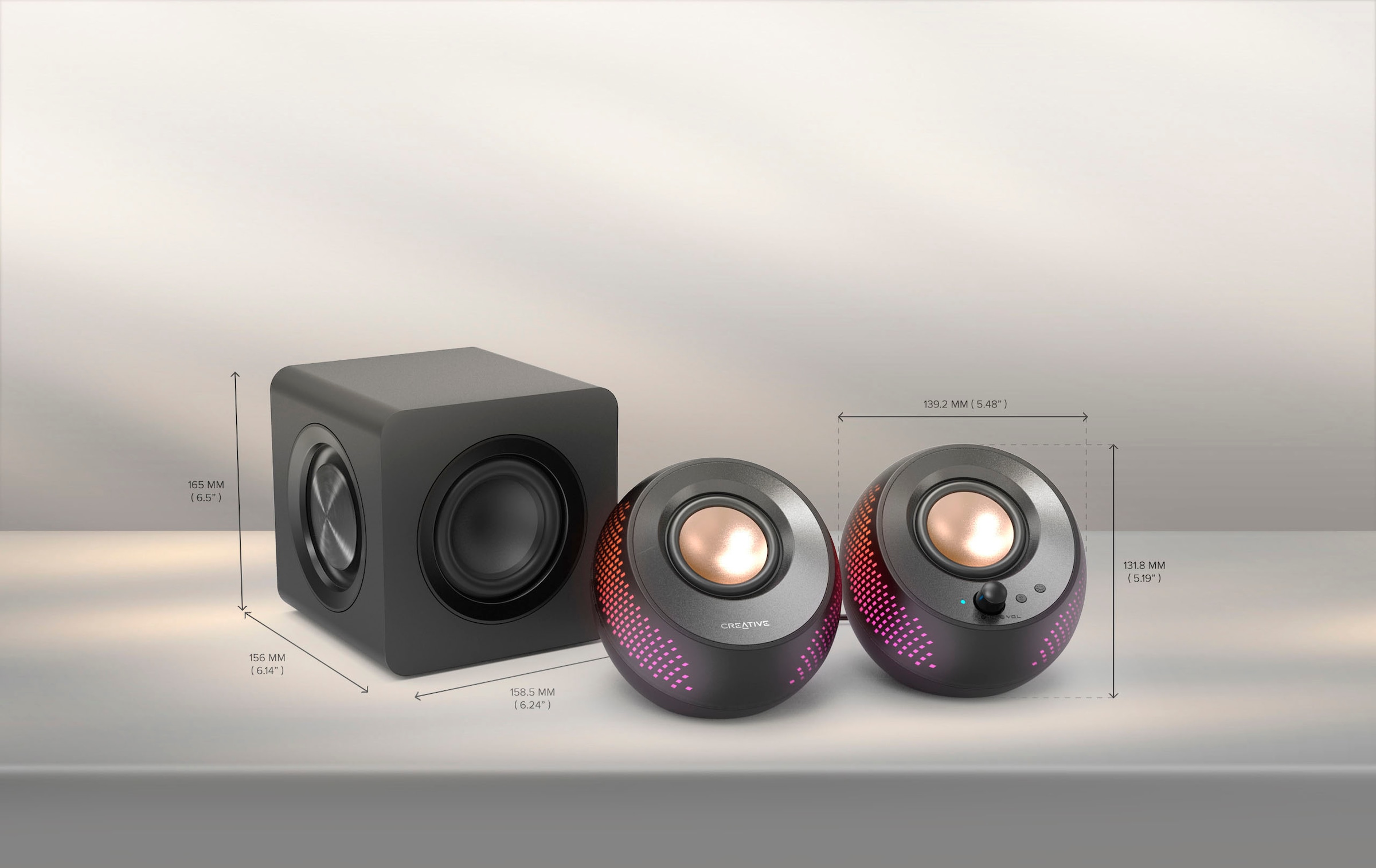Creative 2.1 Soundsystem »Pebble X Plus 2.1 USB-C Lautsprecher, Bluetooth 5.3, RGB-Beleuchtung«, kabelloses Streaming, Computerlautsprecher mit Subwoofer