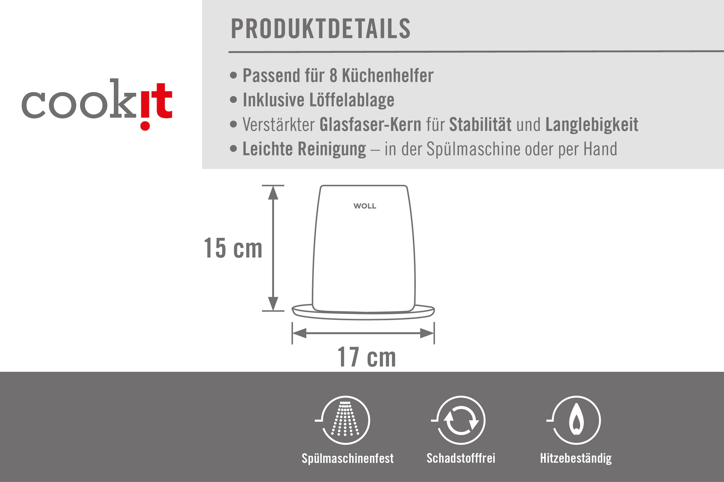 WOLL Besteckhalter »Cook it«, (Set, 2 tlg., 1x Utensilienbehälter, 1x Löffelablage), passend für 8 Küchenhelfer