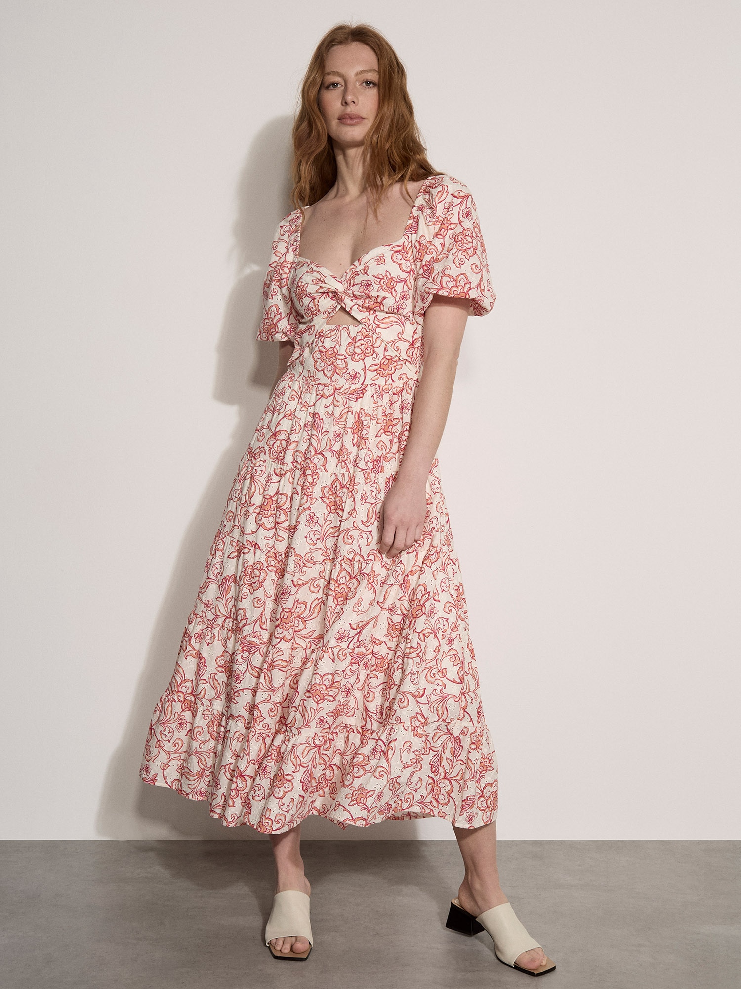 Apricot Druckkleid "Maxikleid aus Baumwolle" mit Broderie-Blumenprint