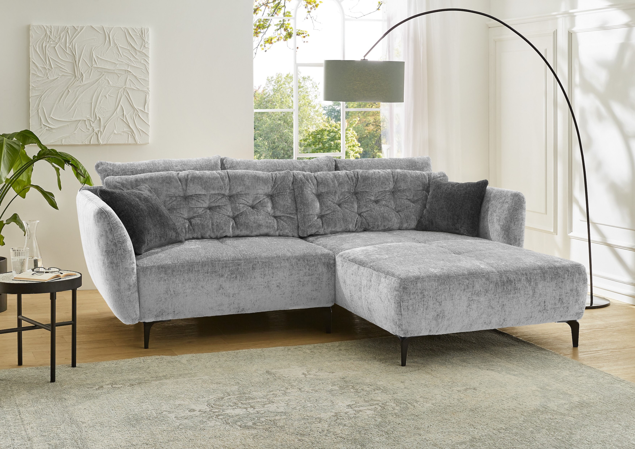 Jockenhöfer Gruppe Ecksofa "Salo L-Form, B: 251 cm" im Retrolook mit Wellenfederung, mit Zierkissen