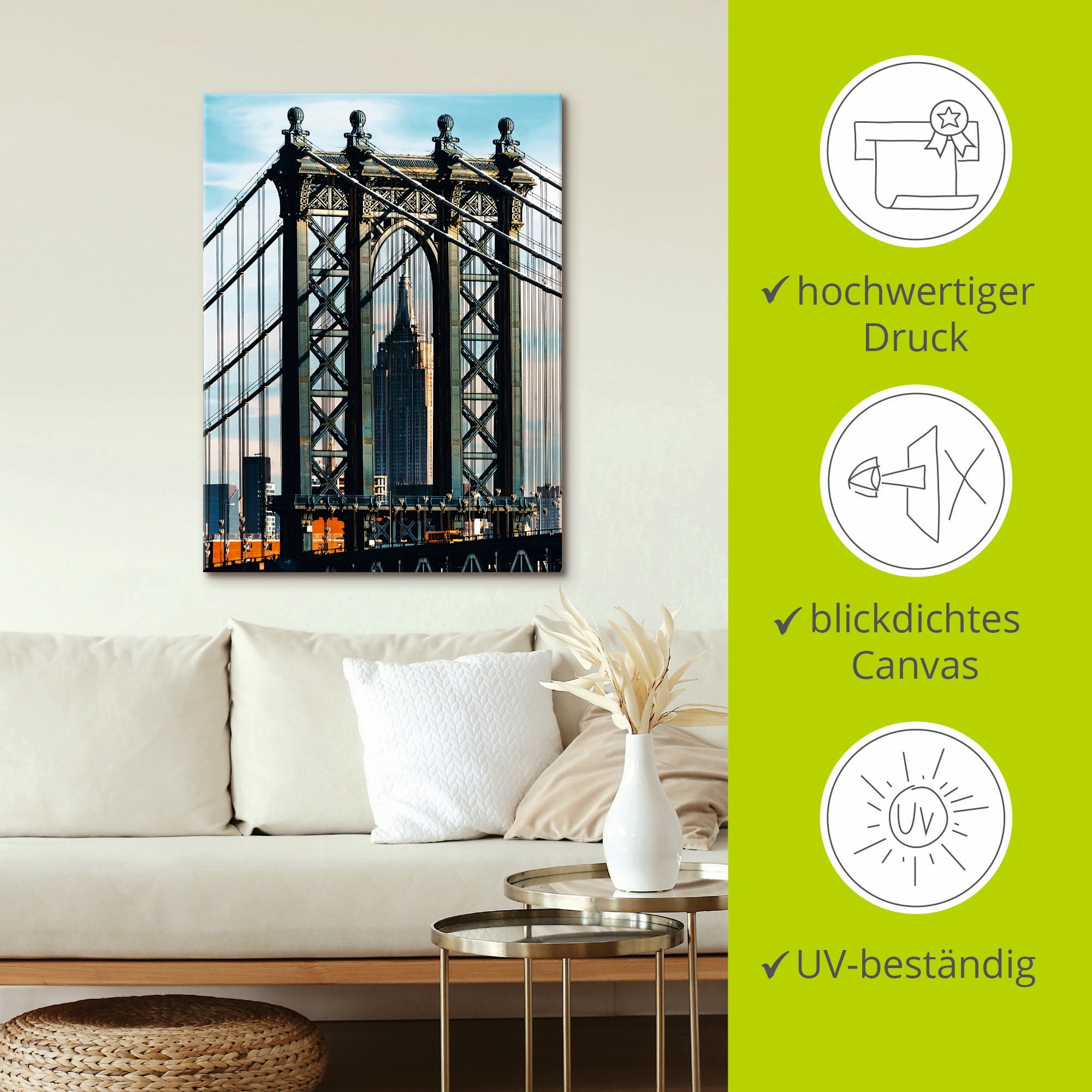 Artland Wandbild »New York Manhattan Bridge«, Brücken, (1 St.), als Leinwandbild, Wandaufkleber in verschied. Größen