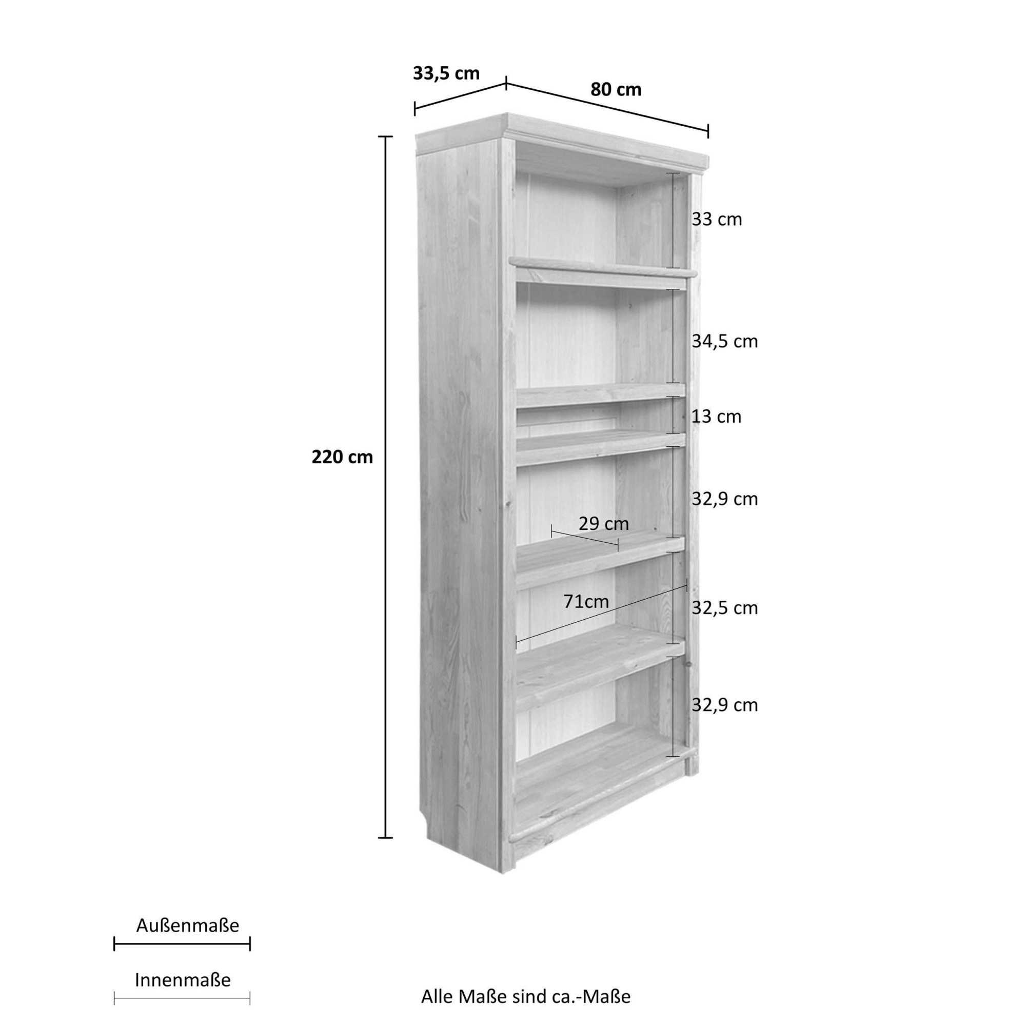 OTTO home Bücherregal »Soeren Regal B/T/H: 80/33,5/220 cm, mit 6 Fächern« massive Kiefer, FSC®-zertifizier