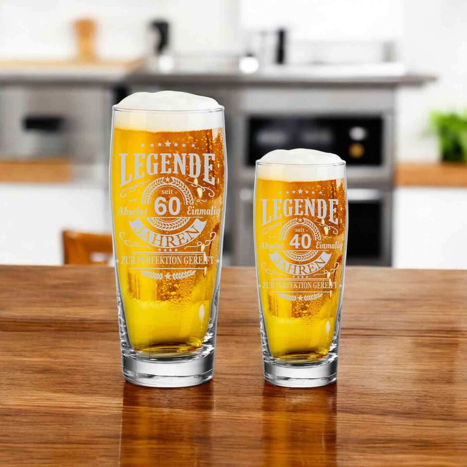 LUXENTU Bierglas »Willi Becher Bierglas mit Gravur Legende seit 80 Jahren 0,5 l transparent«