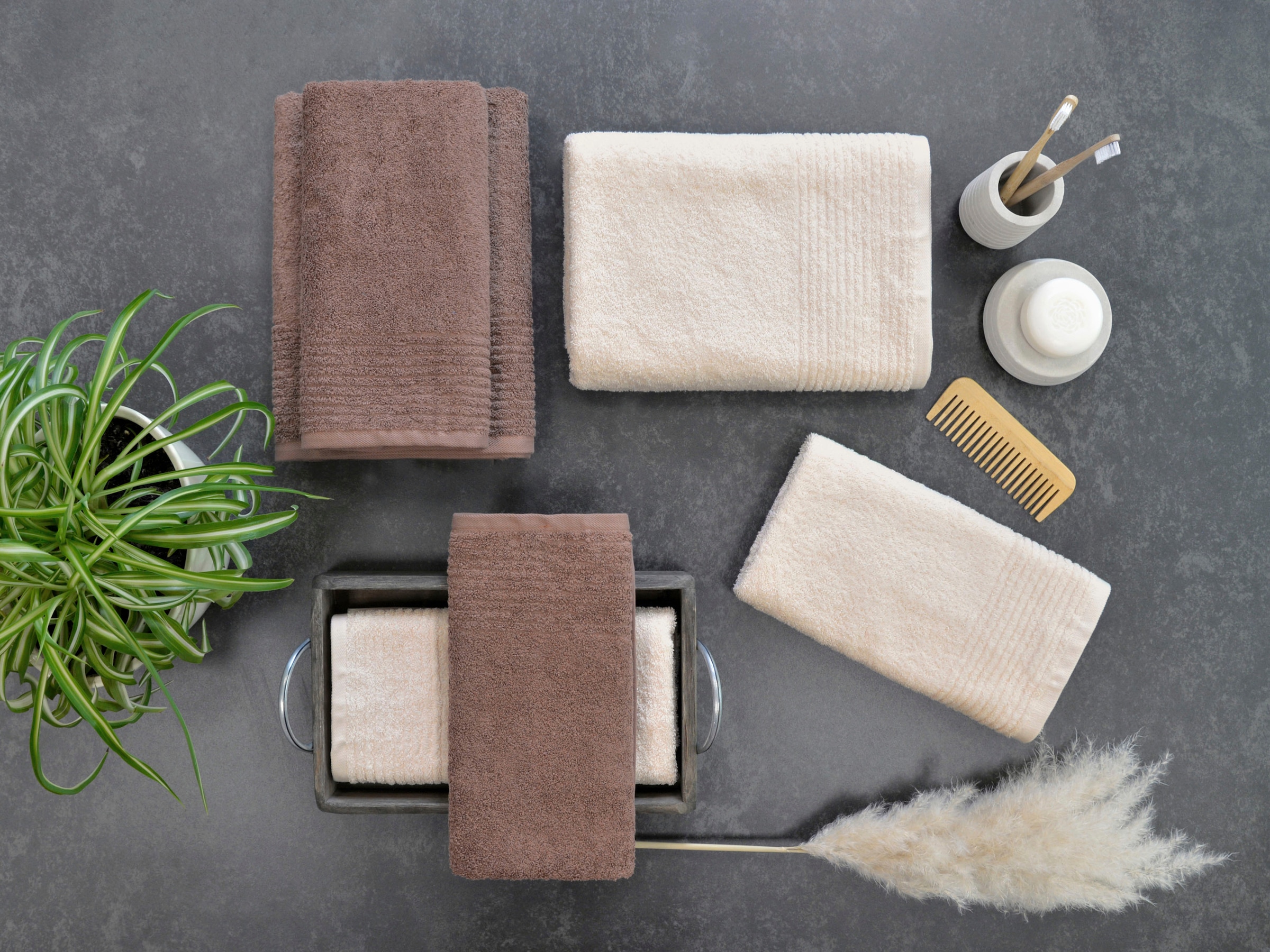 Dyckhoff Handtuch Set »Brillant« Set 6 Stk. Walkfrottee mit Streifenbordüre;4 Handtücher (50x100cm), 2 Duschtücher (70x140cm)