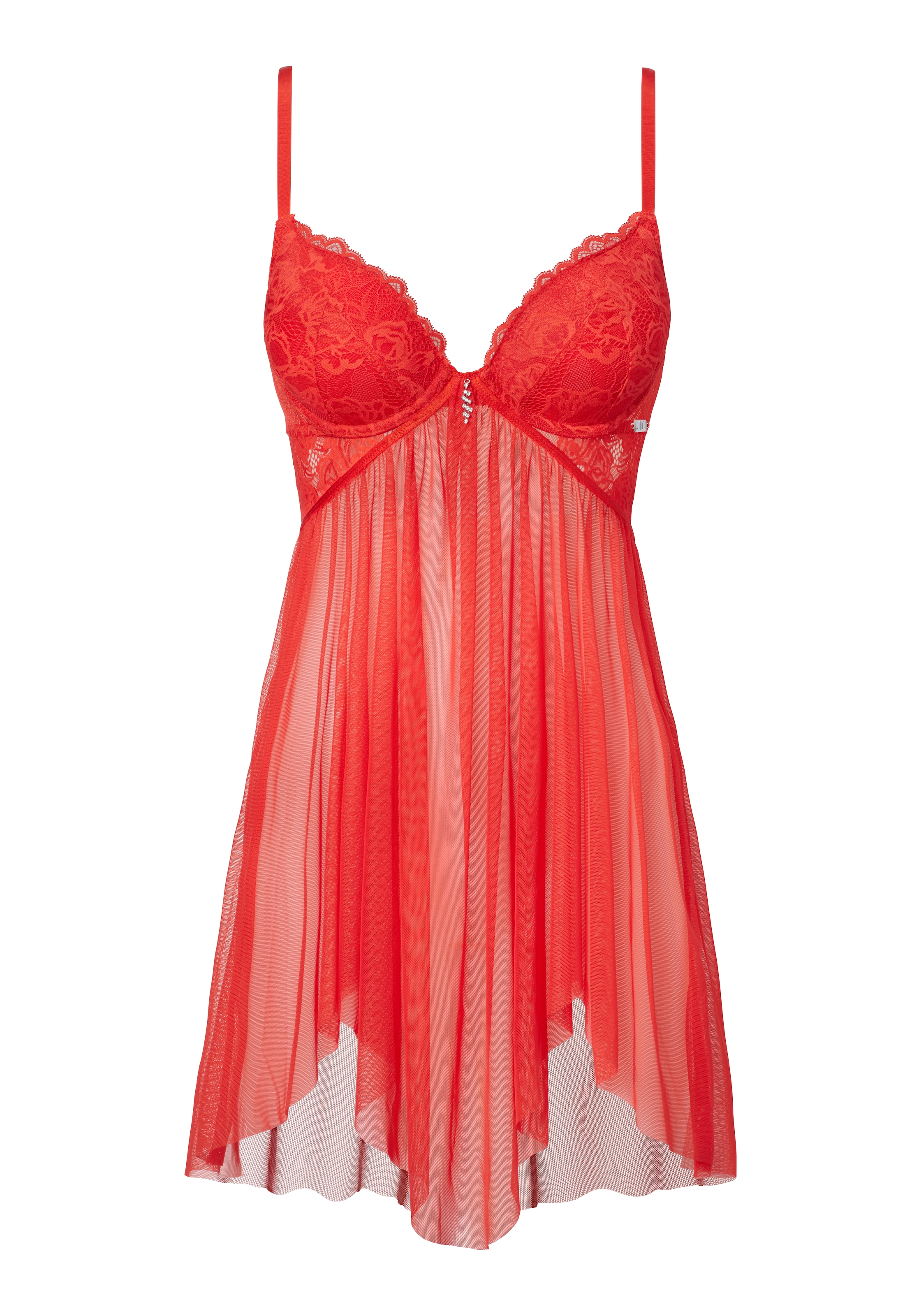 JETTE Negligé aus edler Spitze und transparentem Tüll, sexy Dessous, Reizwäsche
