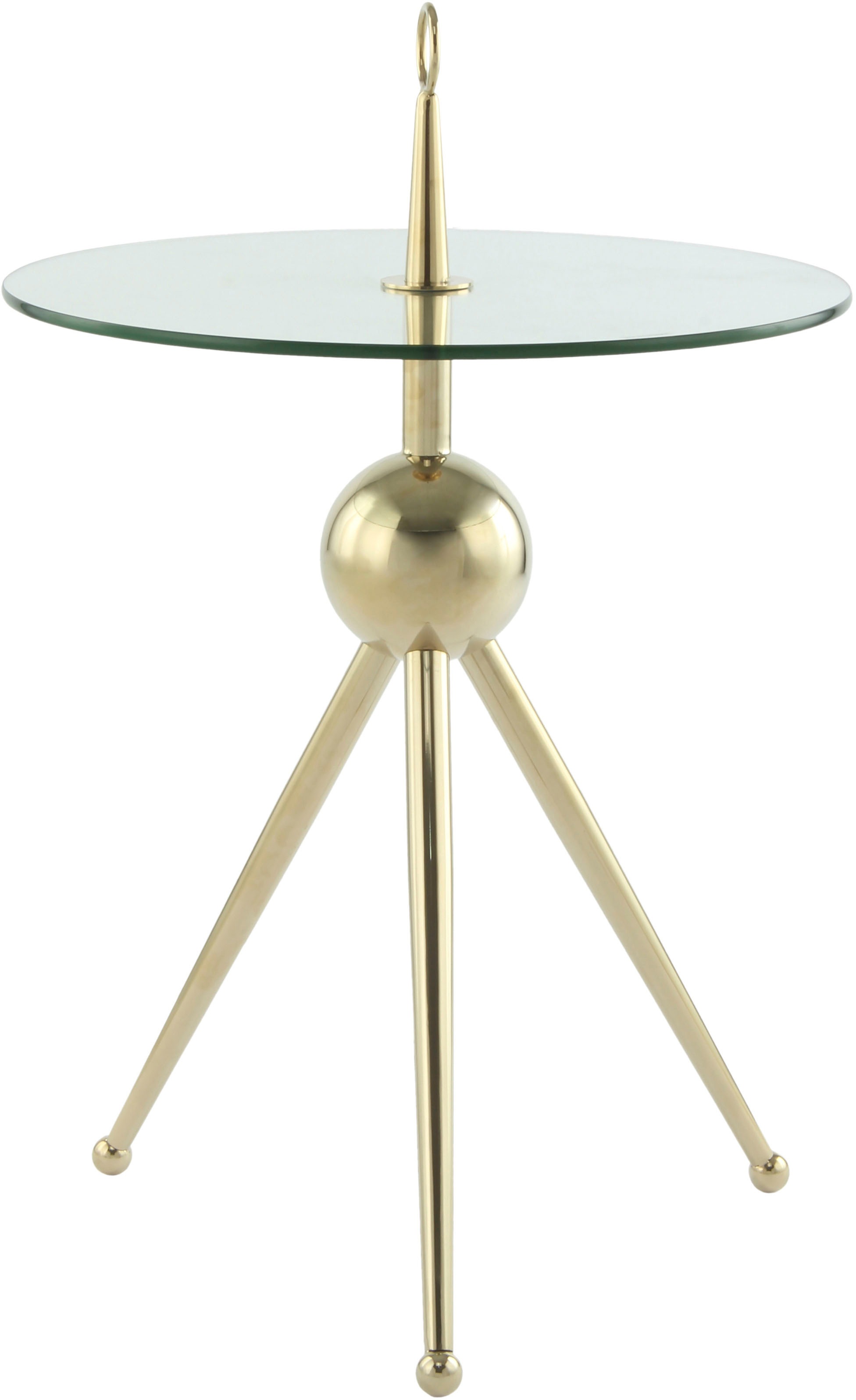 Kayoom Beistelltisch »Ontario 325, Runde Glasplatte aus Sicherheitsglas, 100% Edelstahl«, (1 St.), Minimalistisch, Gestell in Tripod-Design, mit Tragering