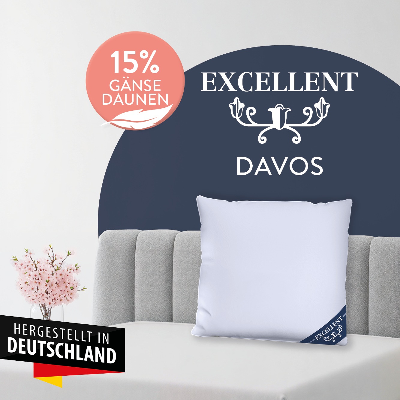 Excellent Federkissen "Davos" Füllung: 85Gaensefedern15Gaensedaunen 1 Stk. tlg. Kopfkissen in 40x80 und 80x80