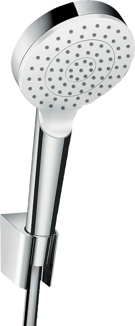 hansgrohe Duschbrause »Crometta«, (Brauseschlauch, Handbrause, Brausehalter), 10cm, 1 Strahlart wassersparend mit Duschschlauch 125cm, Weiß/chrom