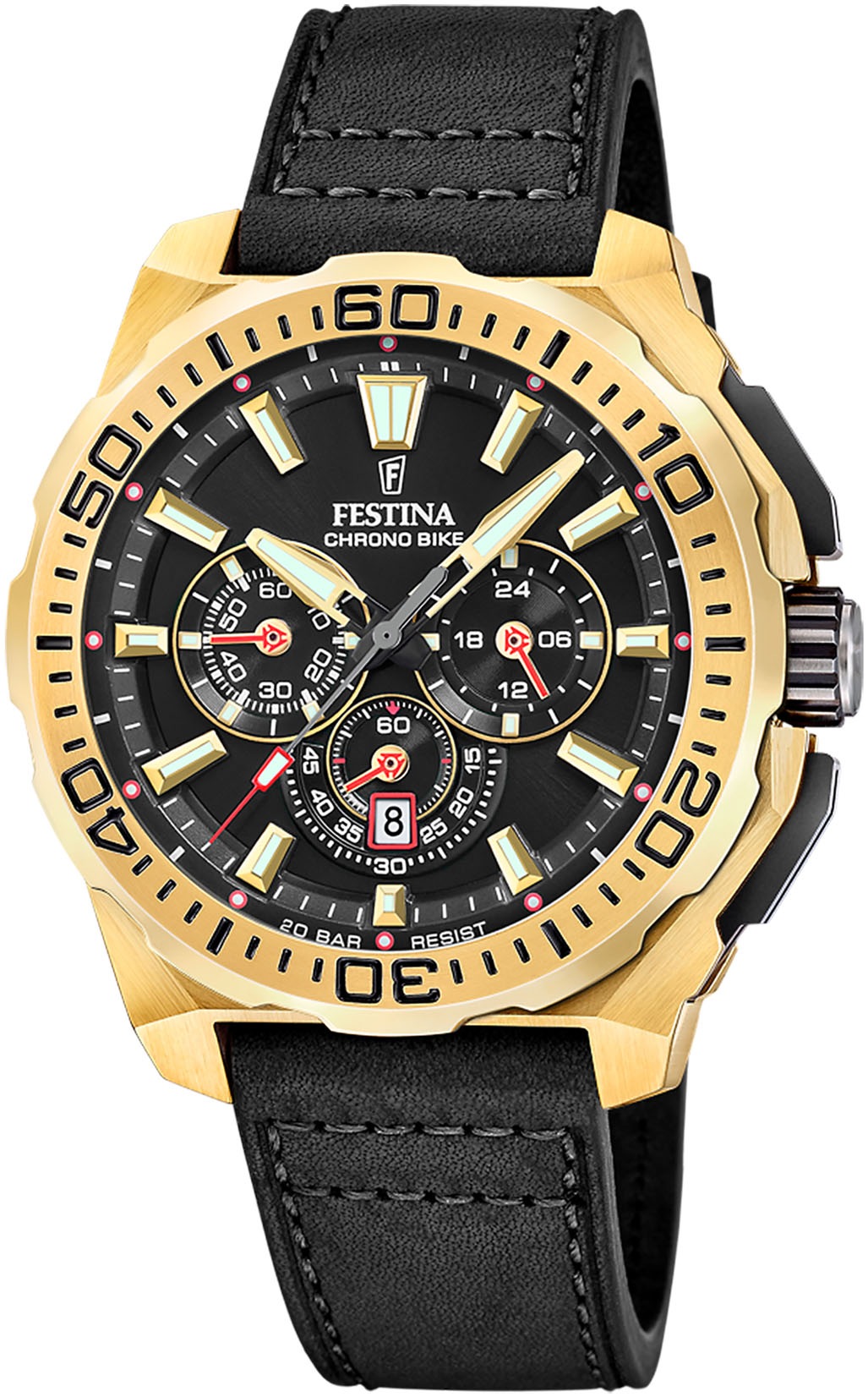 FESTINA Herren Chronograph "Chrono Bike 2025", schwarz, Armbanduhren, Quarzuhr, Armbanduhr, Herrenuhr, Lederarmband, analog, Tag
