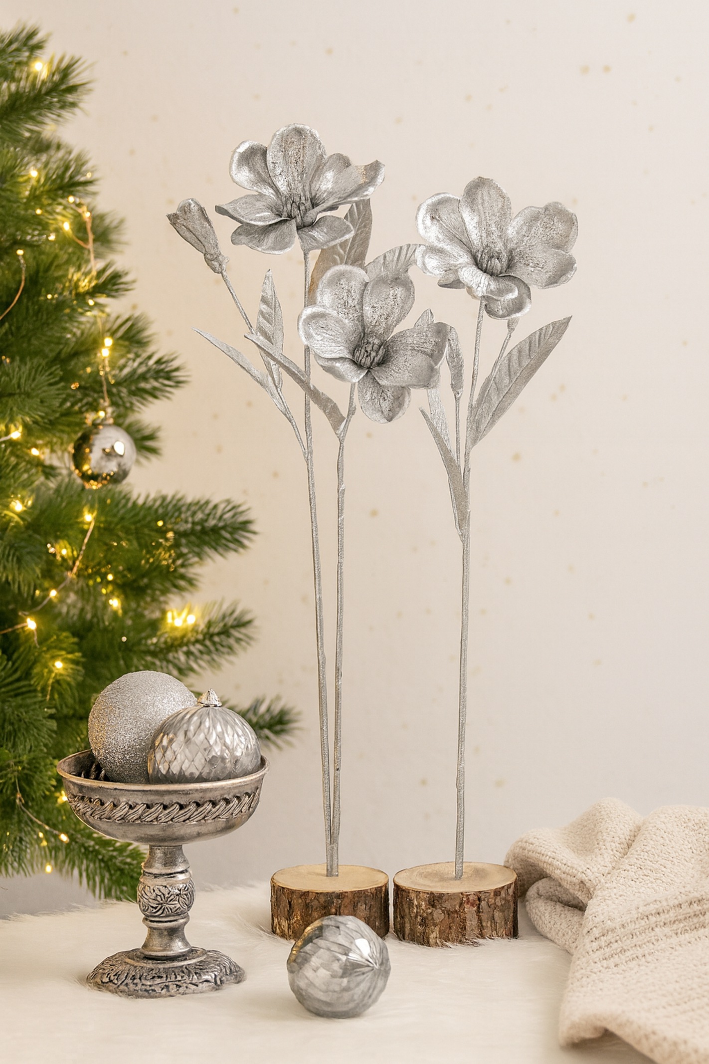 I.GE.A. Kunstblume "Magnolie" 2er Set Dekoblume Metallic Effekt glänzende W günstig online kaufen
