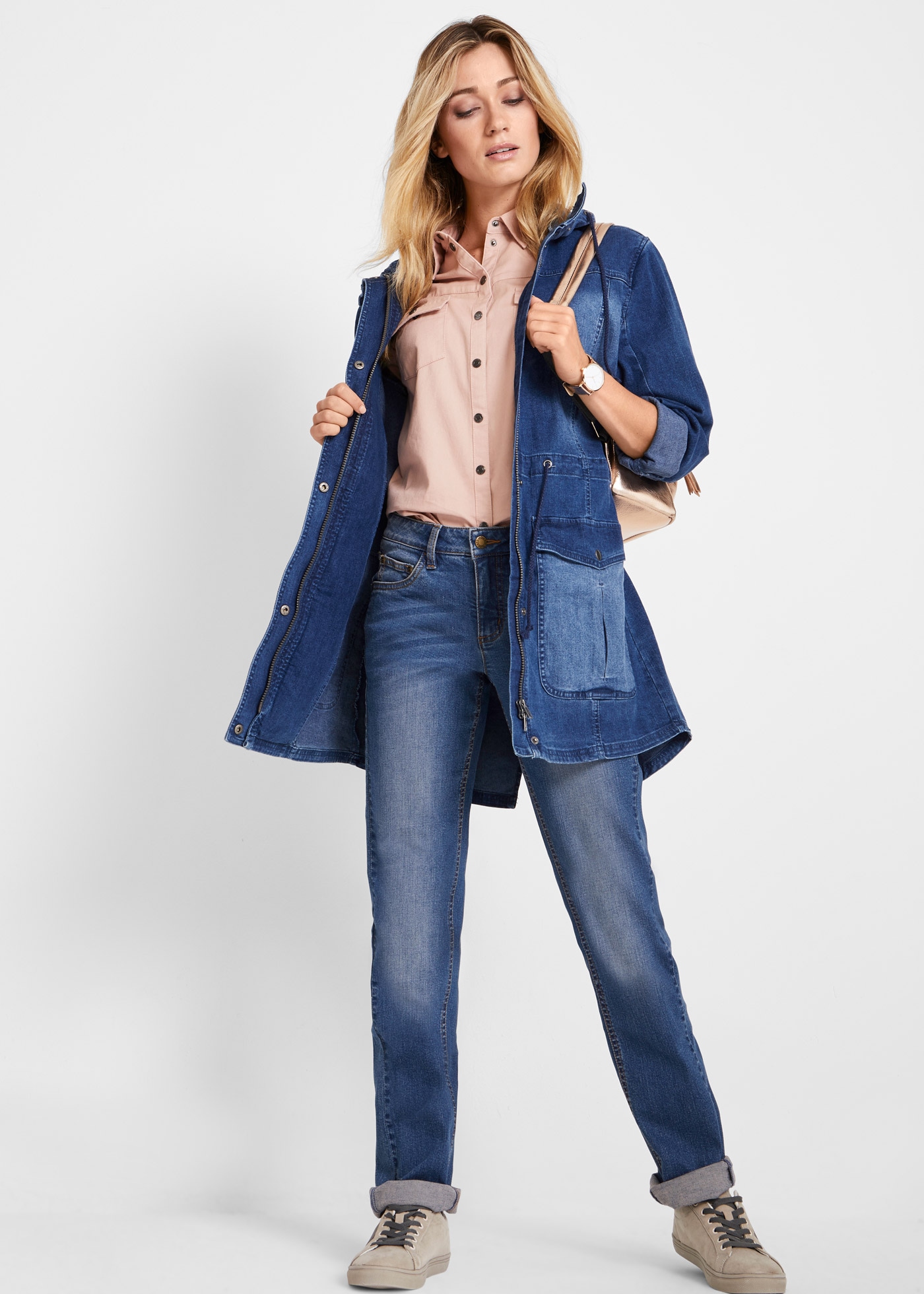 bonprix Straight-Jeans »Straight-Jeans Mid Waist, Stretch« im Five-Pocket Style und leichter used Optik