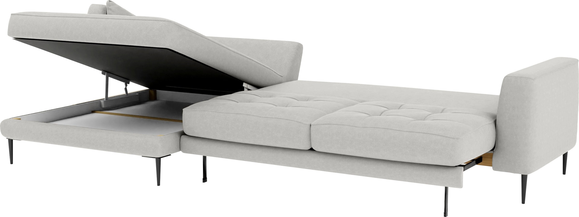 Ecksofa TRENDMANUFAKTUR "Luzi, wahlweise mit Schlaffunktion & Bettkasten., L-Form", grau, B:280cm H:80cm T:168cm, 92% Polyester, 8% Nylon, Sofas, Ecksofa, Designsofa mit tollem Sitzkomfort, Metallfüße schwarz, Breite 280 cm 9