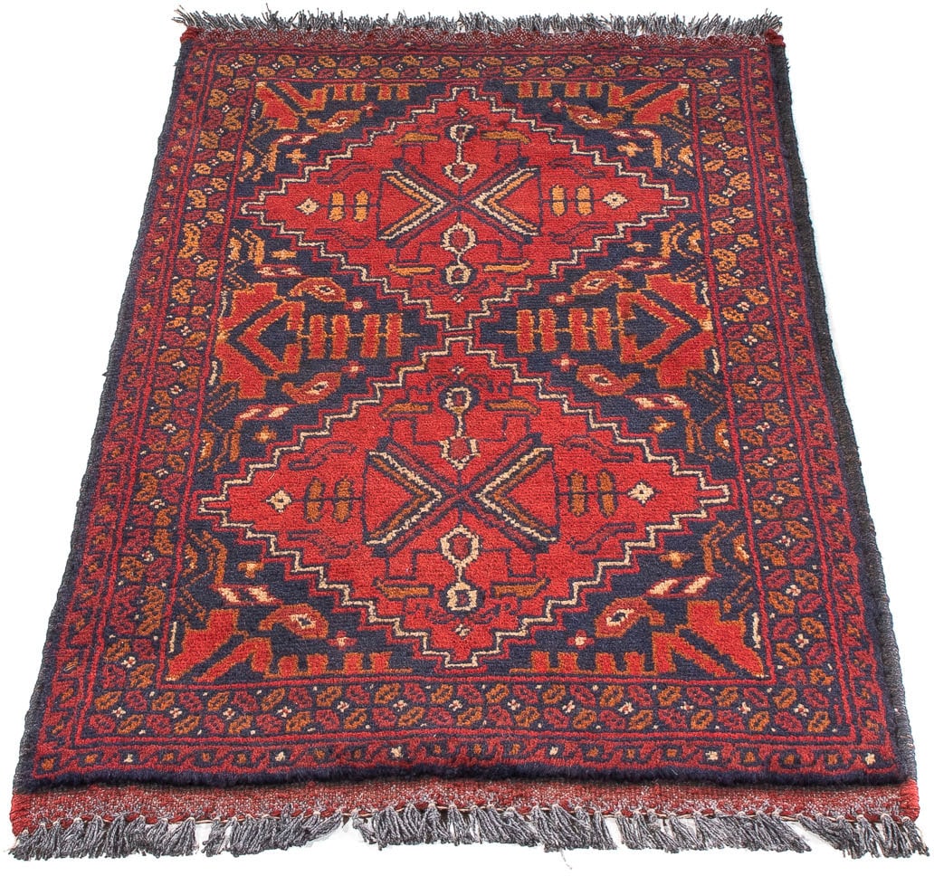 morgenland Orientteppich "Afghan - Kunduz - 102 x 52 cm - dunkelrot", rechteckig, 7 mm Höhe, Wohnzimmer, Handgeknüpft, E