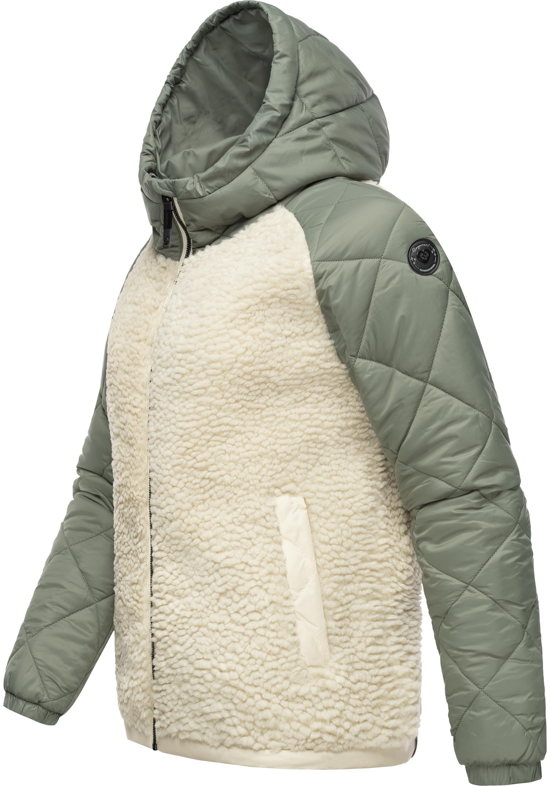 Ragwear Outdoorjacke »Leeloo«, mit Kapuze, Damen Übergangsjacke aus Teddy-Kunstfell mit gesteppten Ärmeln