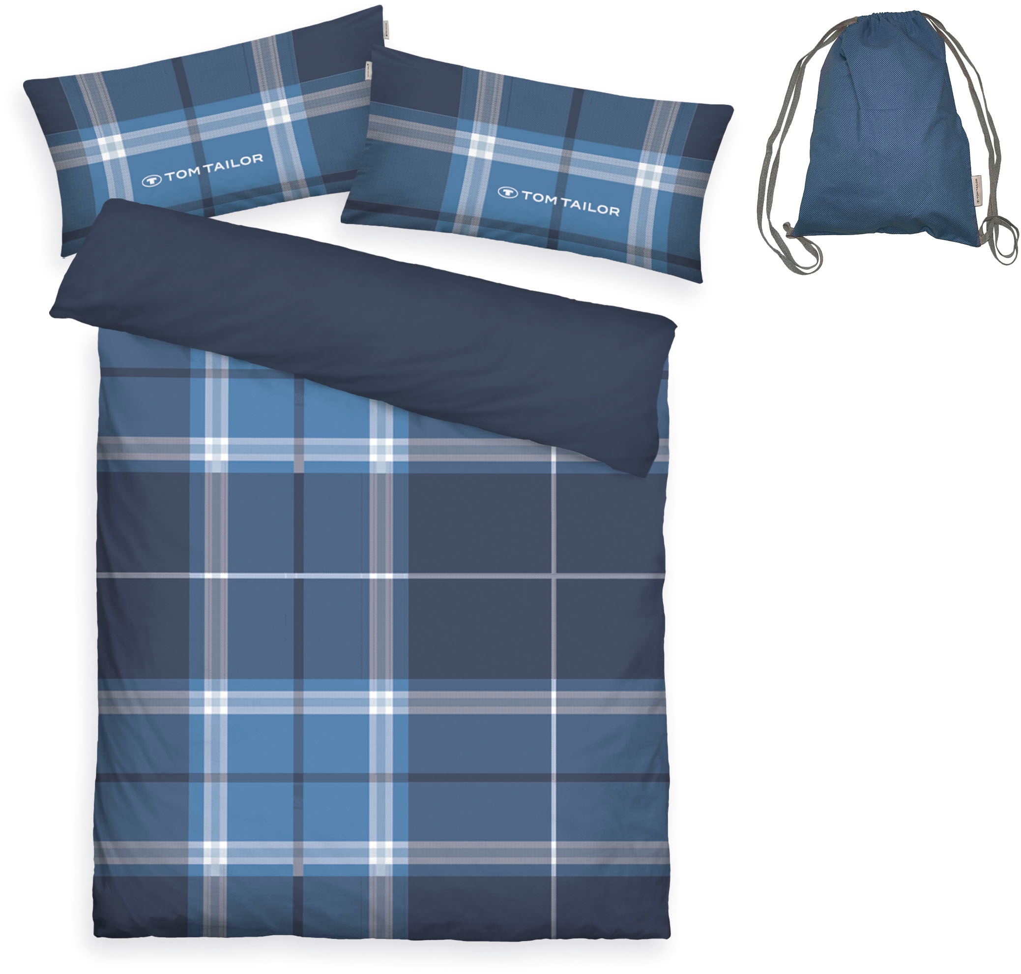 TOM TAILOR HOME Wendebettwäsche »Eric in Gr. 135x200 oder 155x220 cm«, mit Reißverschluss, mit GRATIS-Zugabe: Sportbeutel aus 100% Baumwolle