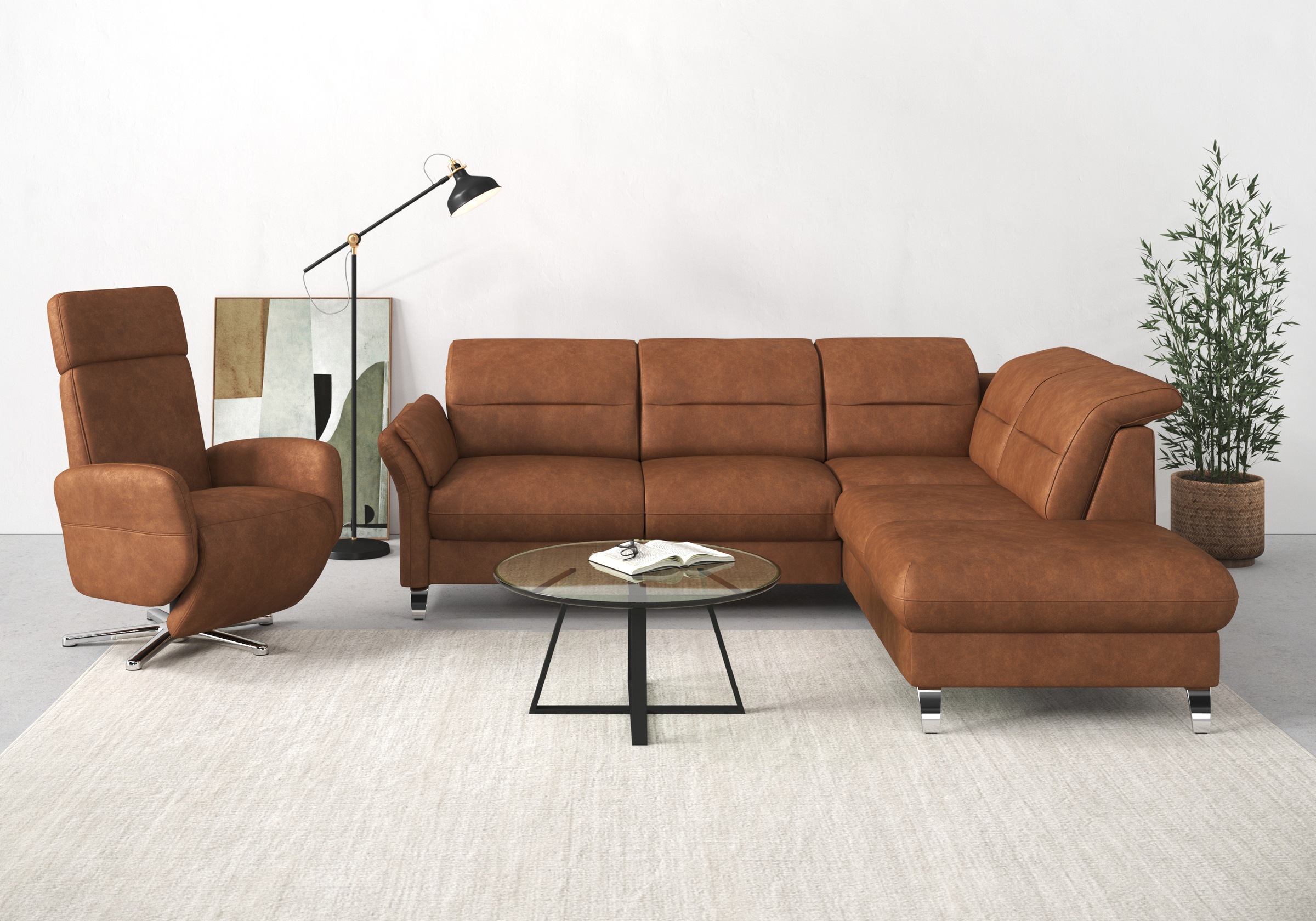 sit&more Ecksofa "Grenoble L-Form mit Federkern" wahlweise mit Schlaffunktion, Bettkasten, Arm- und Kopfteilverstellung