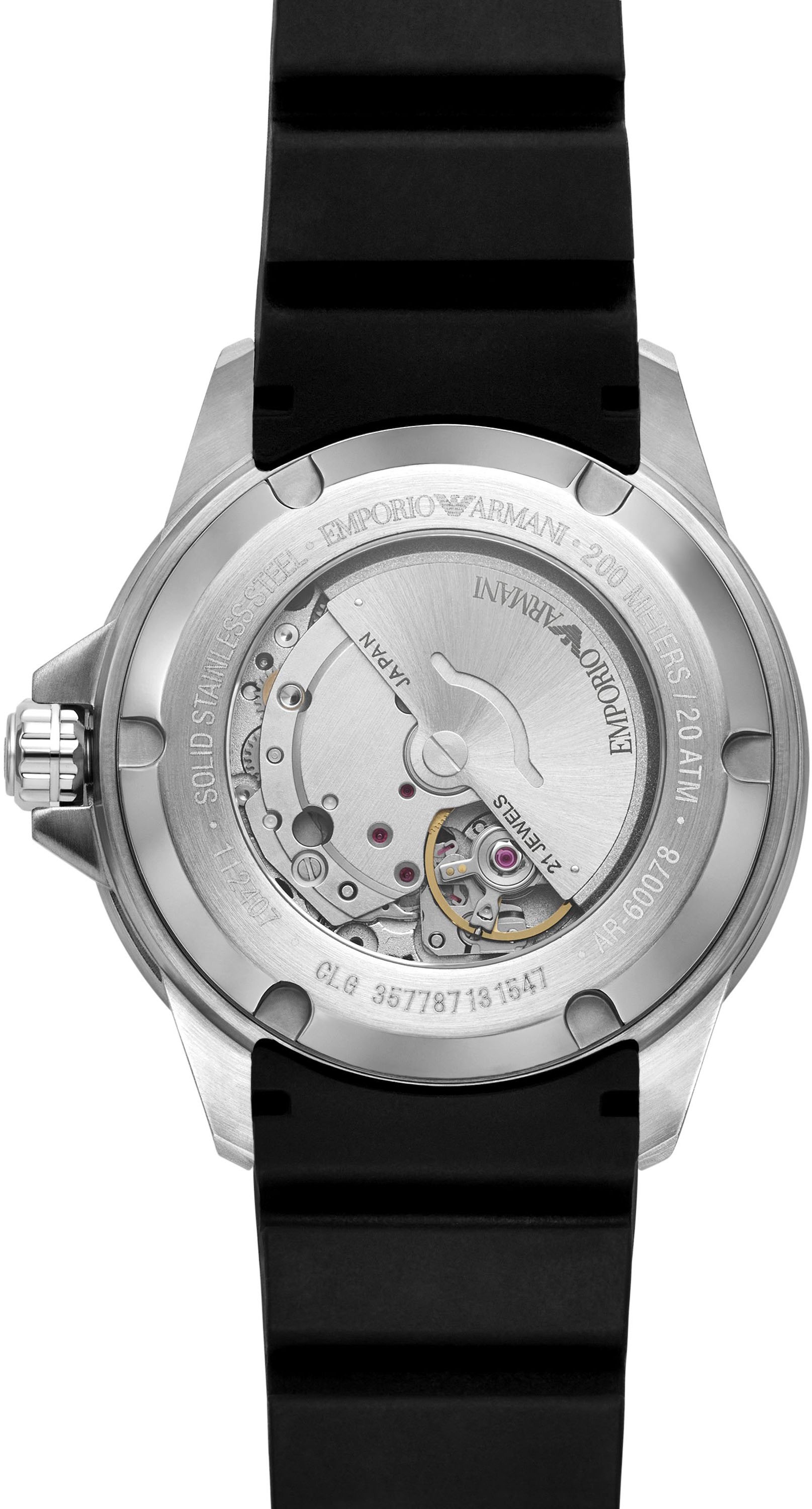 Emporio Armani Automatikuhr, Armbanduhr, Herrenuhr, Mechanische Uhr, Silikonarmband, analog, Tag
