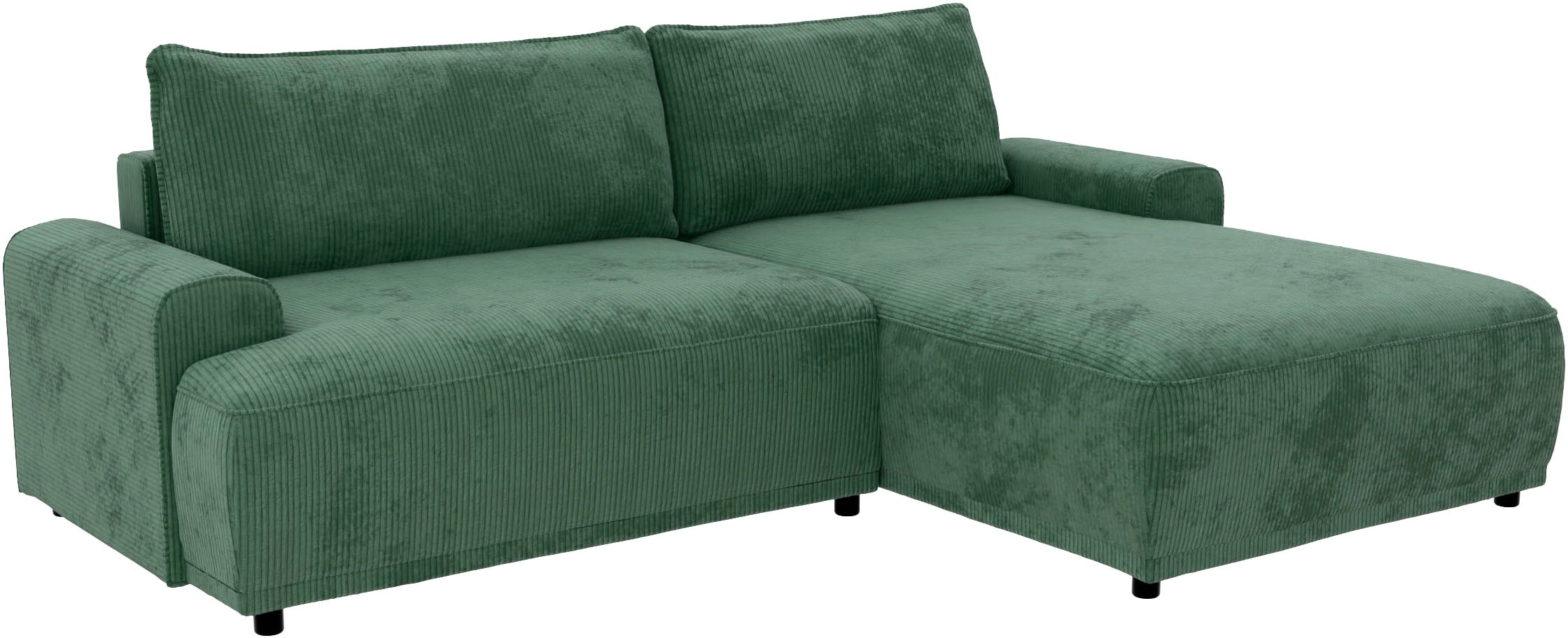 TRENDMANUFAKTUR Ecksofa »Fordon, Schlafsofa mit Bettkasten, Couch in L-Form, Breite 250 cm«, in Cordstoff HYPER, dunkelgrün, Recamiere rechts