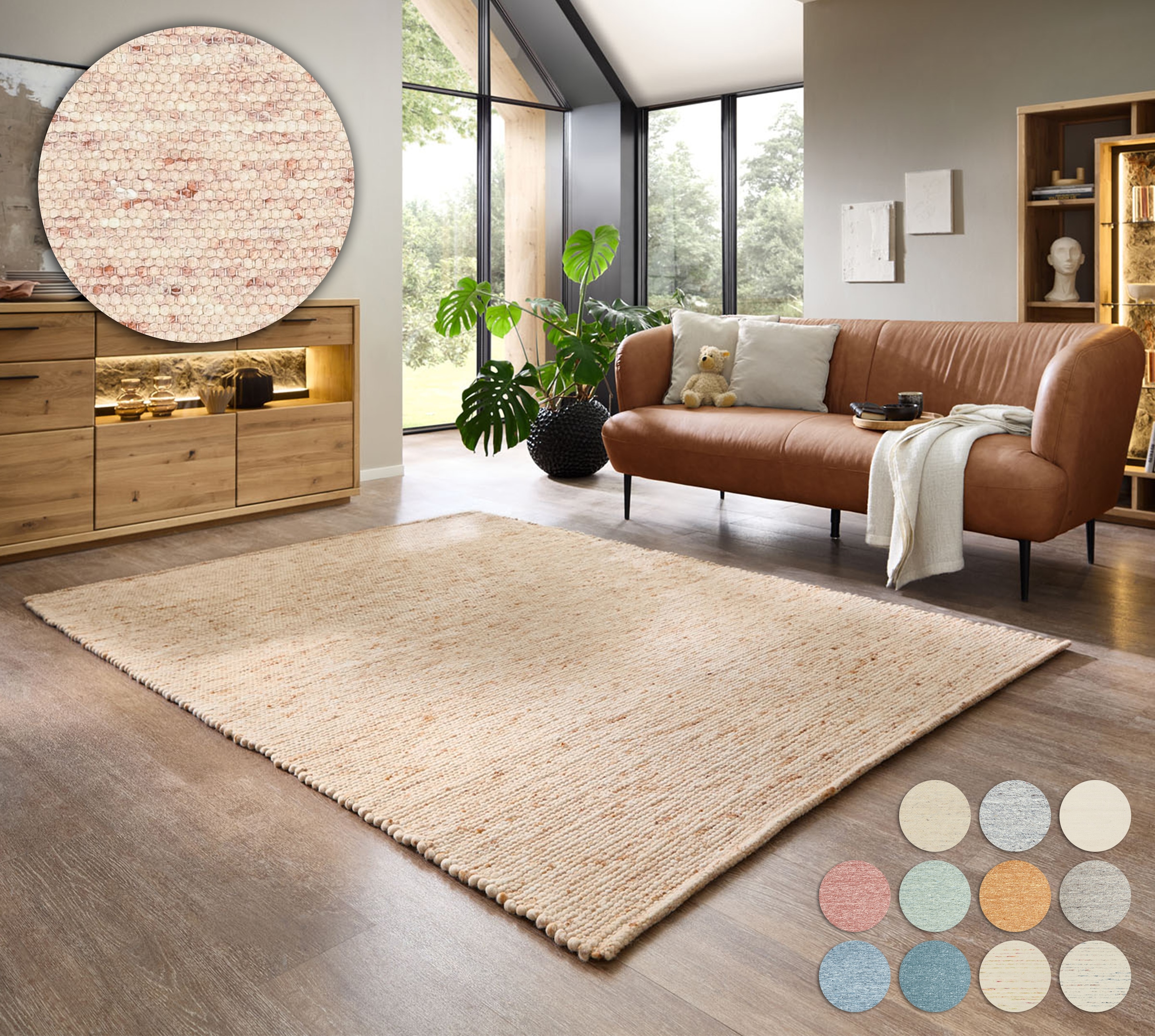 OTTO home Wollteppich "Pirker, handgewebt" rechteckig 12 mm Höhe Handwebteppich, meliert, reine Wolle, Wendeteppich, Scandi, Wohnzimmer