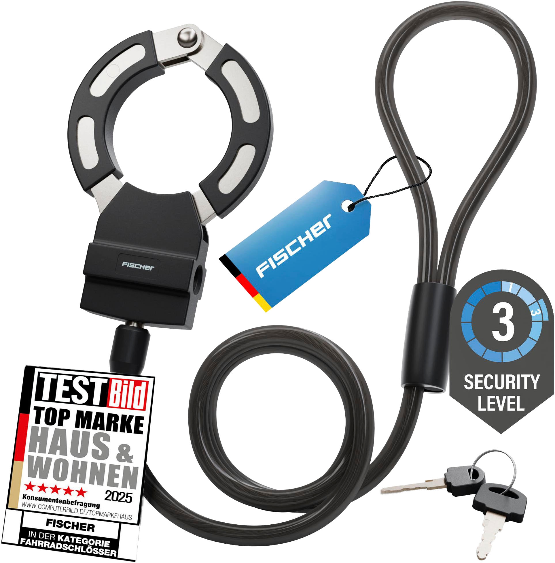 FISCHER Fahrrad Rahmenschloss »Handschellenschloss RK110/8«