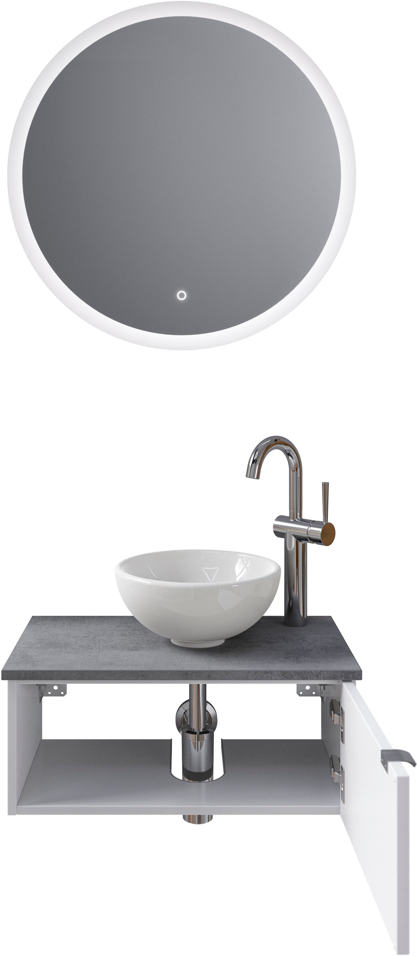 Saphir Badmöbel-Set »Serie 6915«, (4 St.), Gäste-Bad, 70 cm breit, mit LED-Spiegel, offenem Fach und 1 Tür