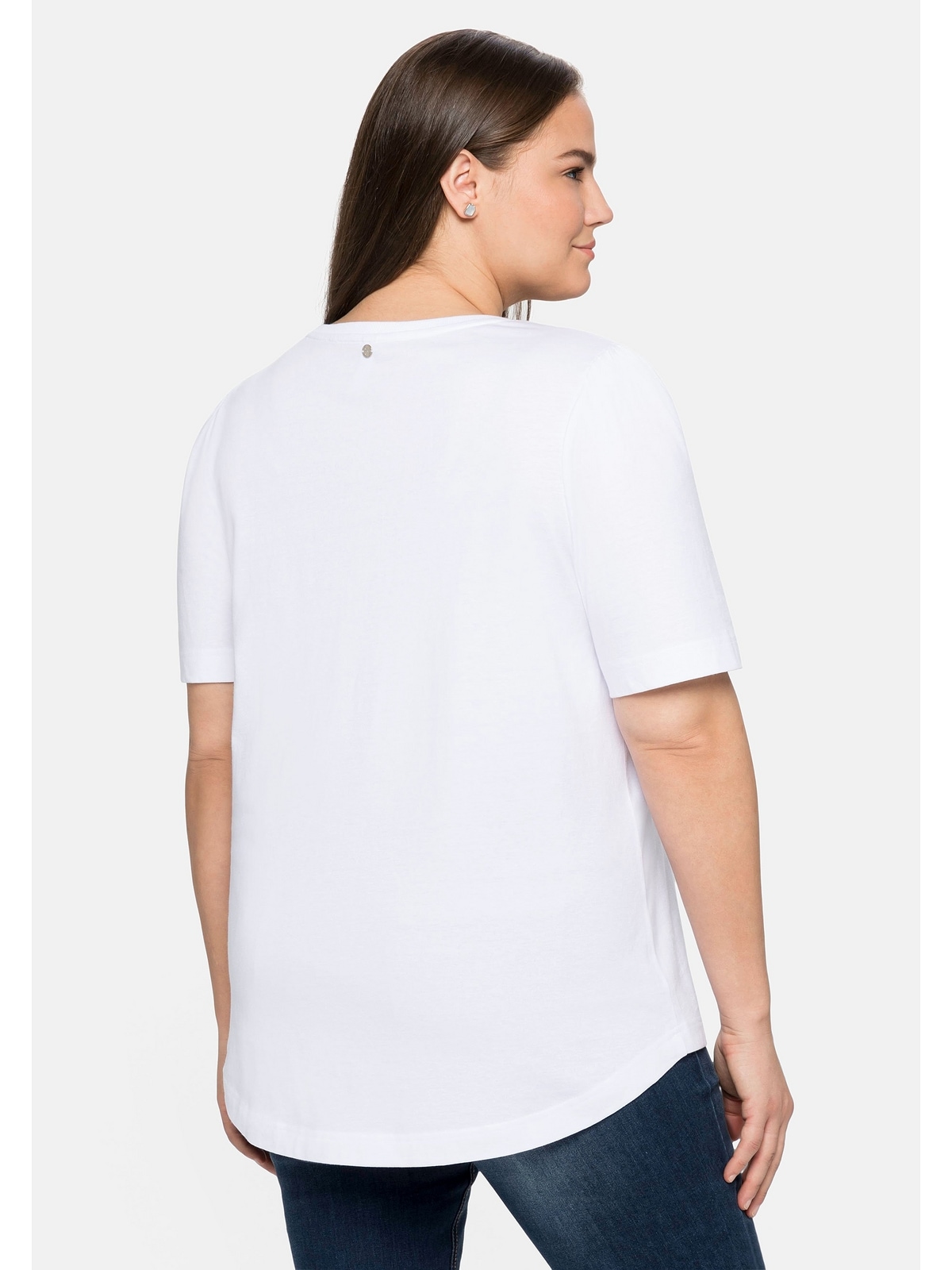 Größen«, | Frontdruck mit Sheego »Große T-Shirt Baumwolle BAUR aus Friday Black