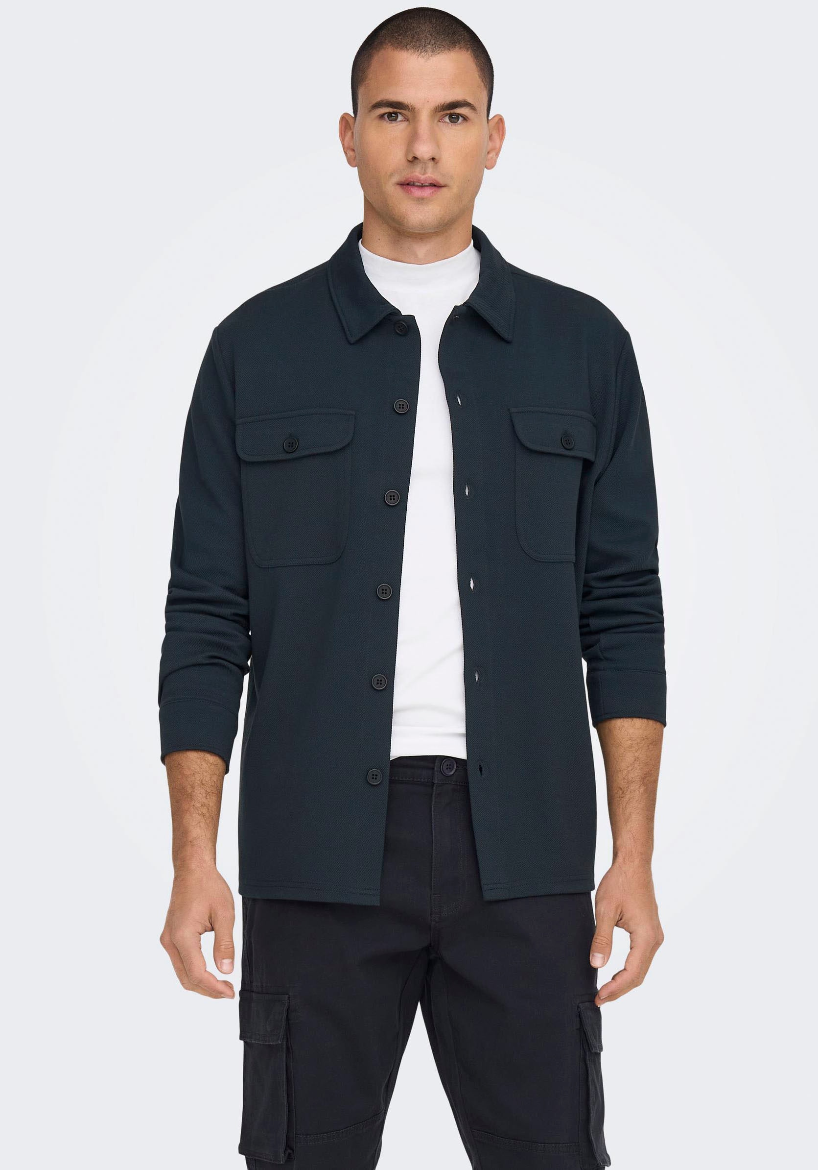 ONLY & SONS Langarmhemd "ONSNEWKODYL OVERSHIRT SWEAT NOOS" Materialmix, reg günstig online kaufen
