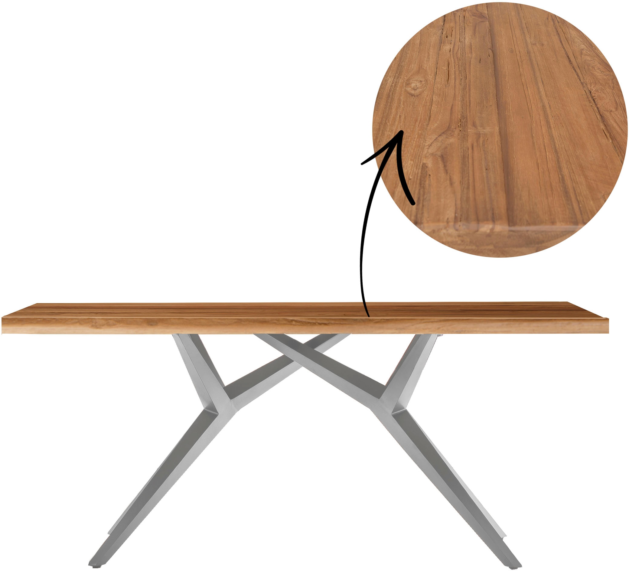 SIT Esstisch "Juneau aus recyceltem Teak mit 50-mm-Platte & Rustik-Look" 50 mm starke Teakplatte mit markanter rustikaler Oberfläche