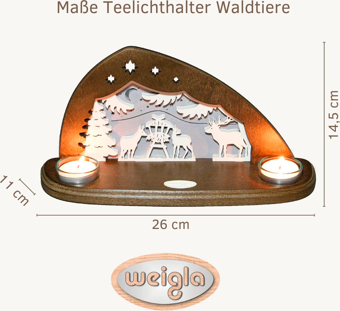 Weigla Teelichthalter »Waldtiere, Mini Schwibbogen, Tischdeko für Weihnachten«, (1 St.), Erzgebirge garantiert, Weihnachtsdeko Innen, Weihnachtsbeleuchtung