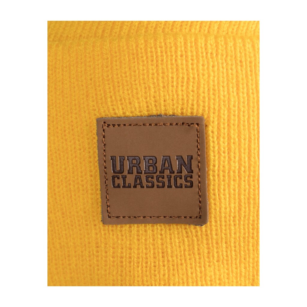 URBAN CLASSICS Beanie »Urban Classics Unisex Synthetic Leatherpatch Long Beanie«, (1 St.)