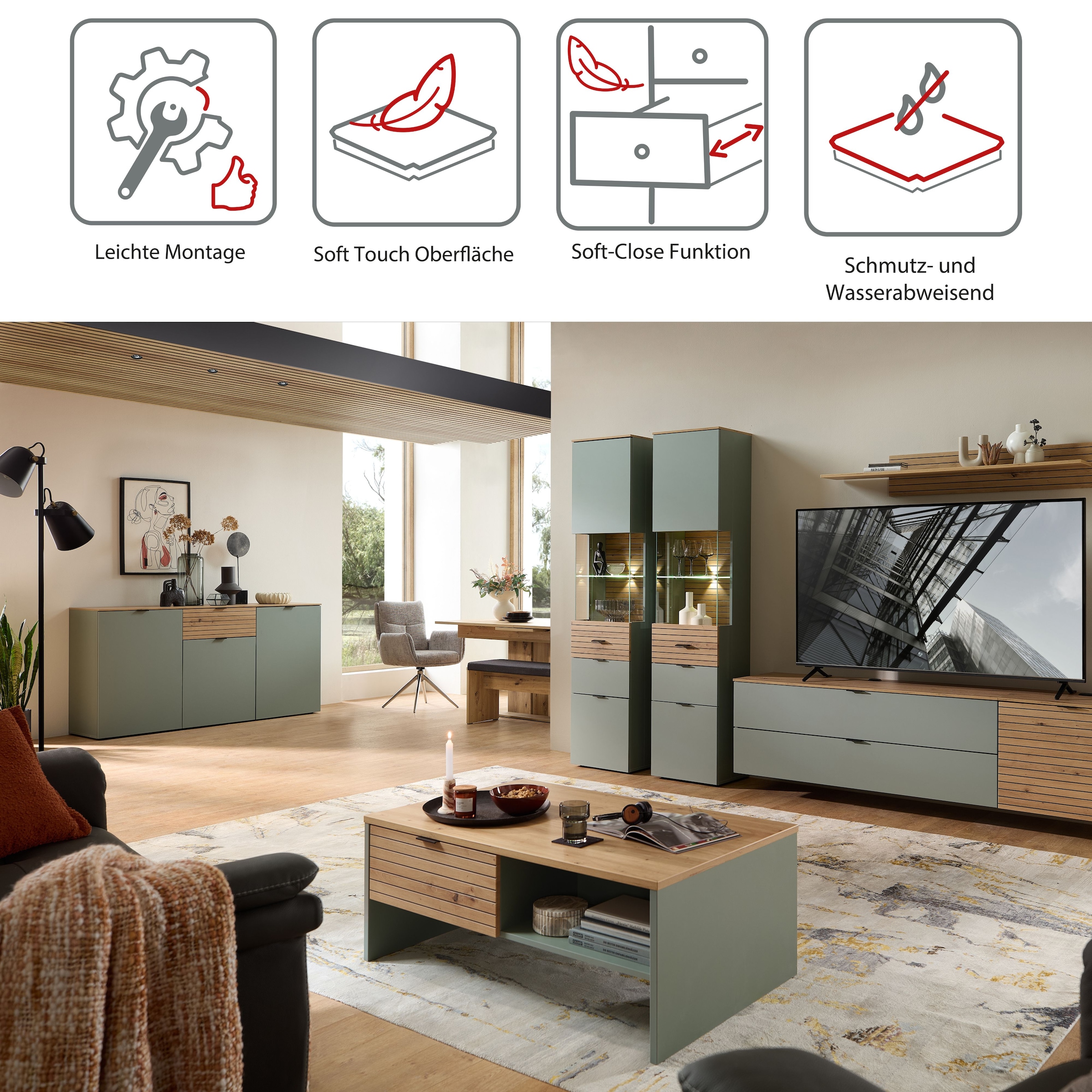 Innostyle Couchtisch »INA Couchtisch, 110 x 44 x 65 cm (B/H/T)«, (1 St.), 2 Schubladen, 2 offene Fächer