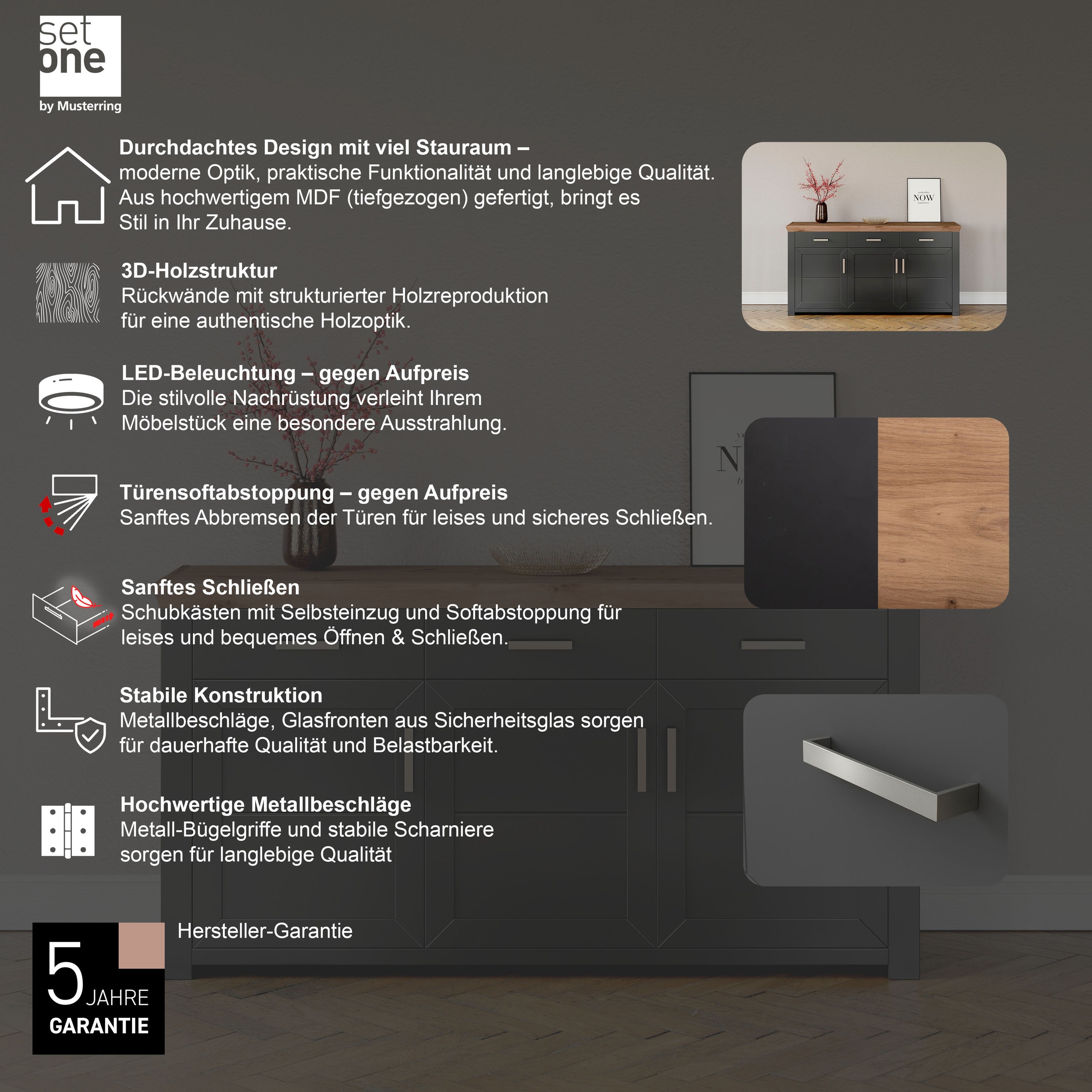 Thumbnail - set one by Musterring Sideboard "York" Typ 52, in 3 Farbvarianten, Landhaus-Stil, B 184 x H 95 cm