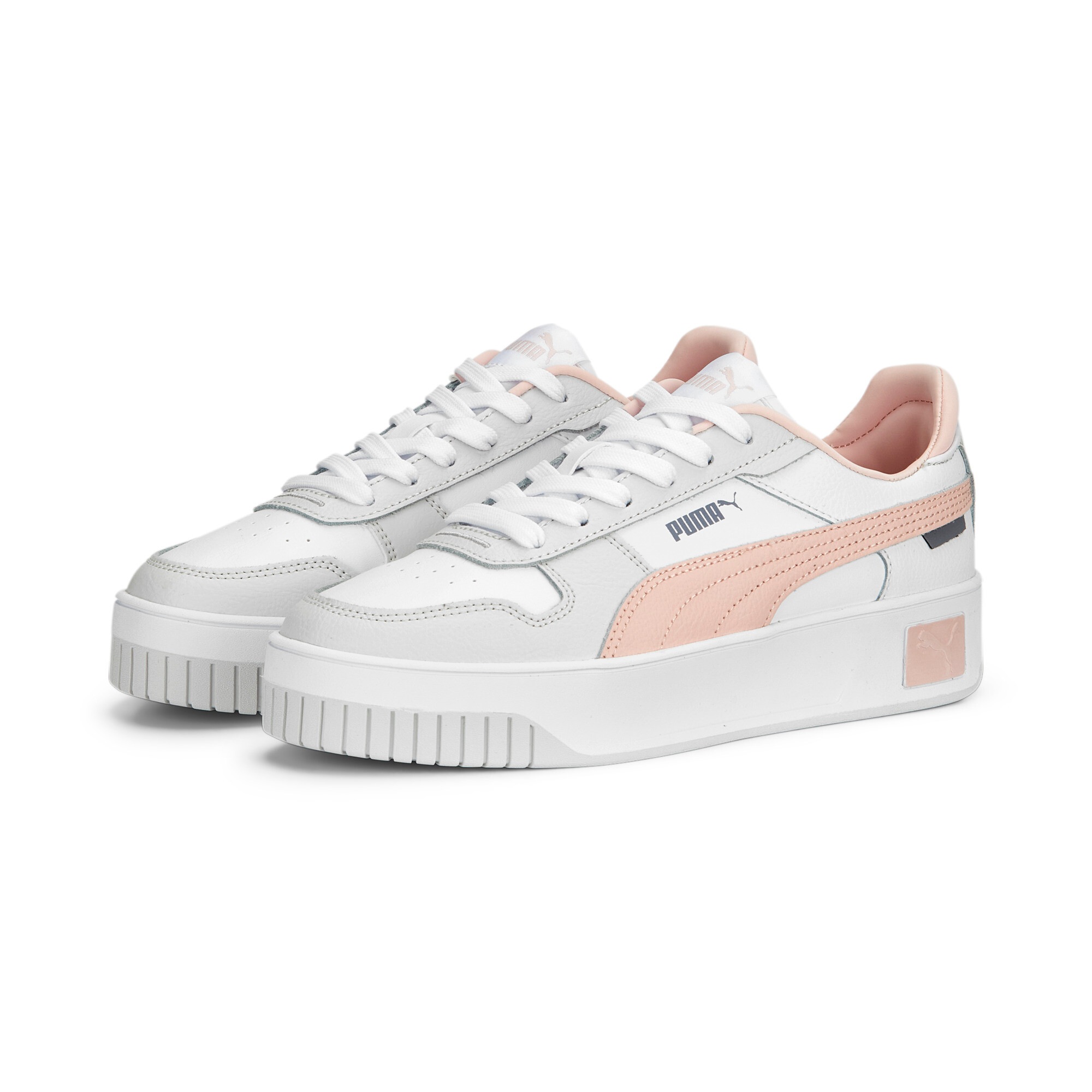 Sneaker PUMA "Carina Street Sneakers Damen", Damen, Gr. 38, bunt (weiß rose dust feather gray pink), Obermaterial: Kuhleder, Synthetik, Leder; Futter: Textil, Synthetik; Innensohle: Textil; Laufsohle: Gummi, Schuhe Sneaker