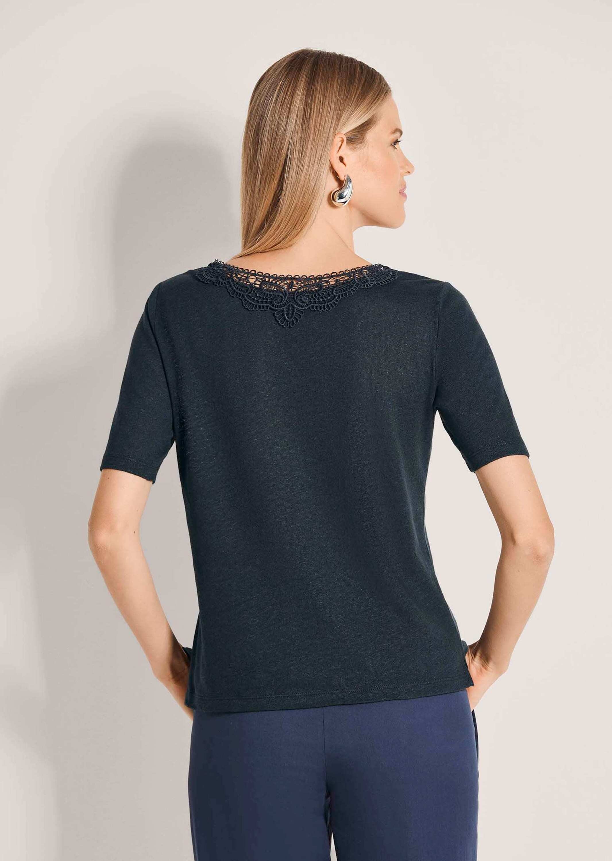 MADELEINE Kurzarmshirt »Shirt Kurzarm Leinen-Shirt mit Spitzenbesatz«